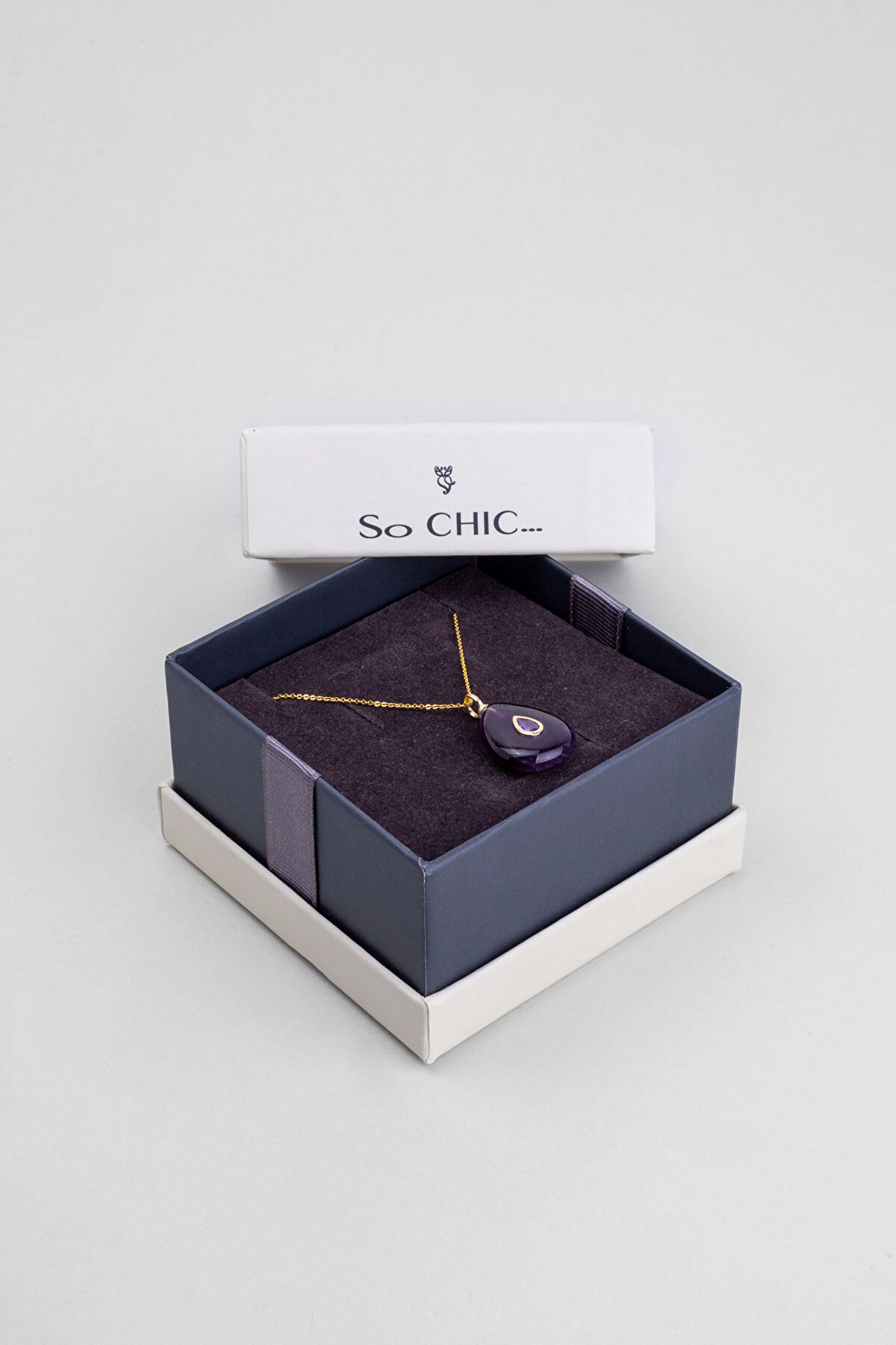 Doğal Ametist Taşlı 18 Ayar Sarı Altın Kaplama 43 Cm Gümüş Kolye - 5