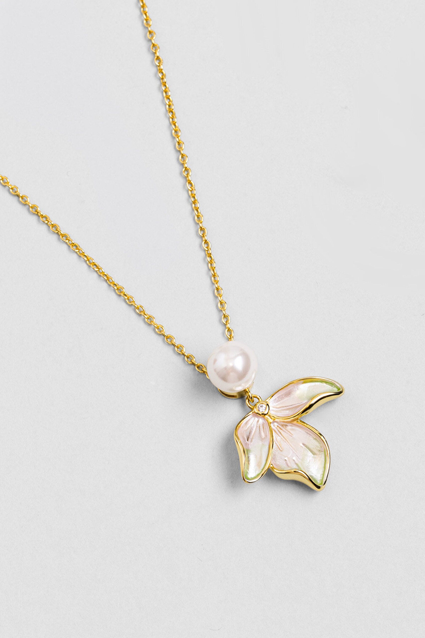 Lotus İncisi 18 Ayar Sarı Altın Kaplama 45 Cm Gümüş Kolye - 4