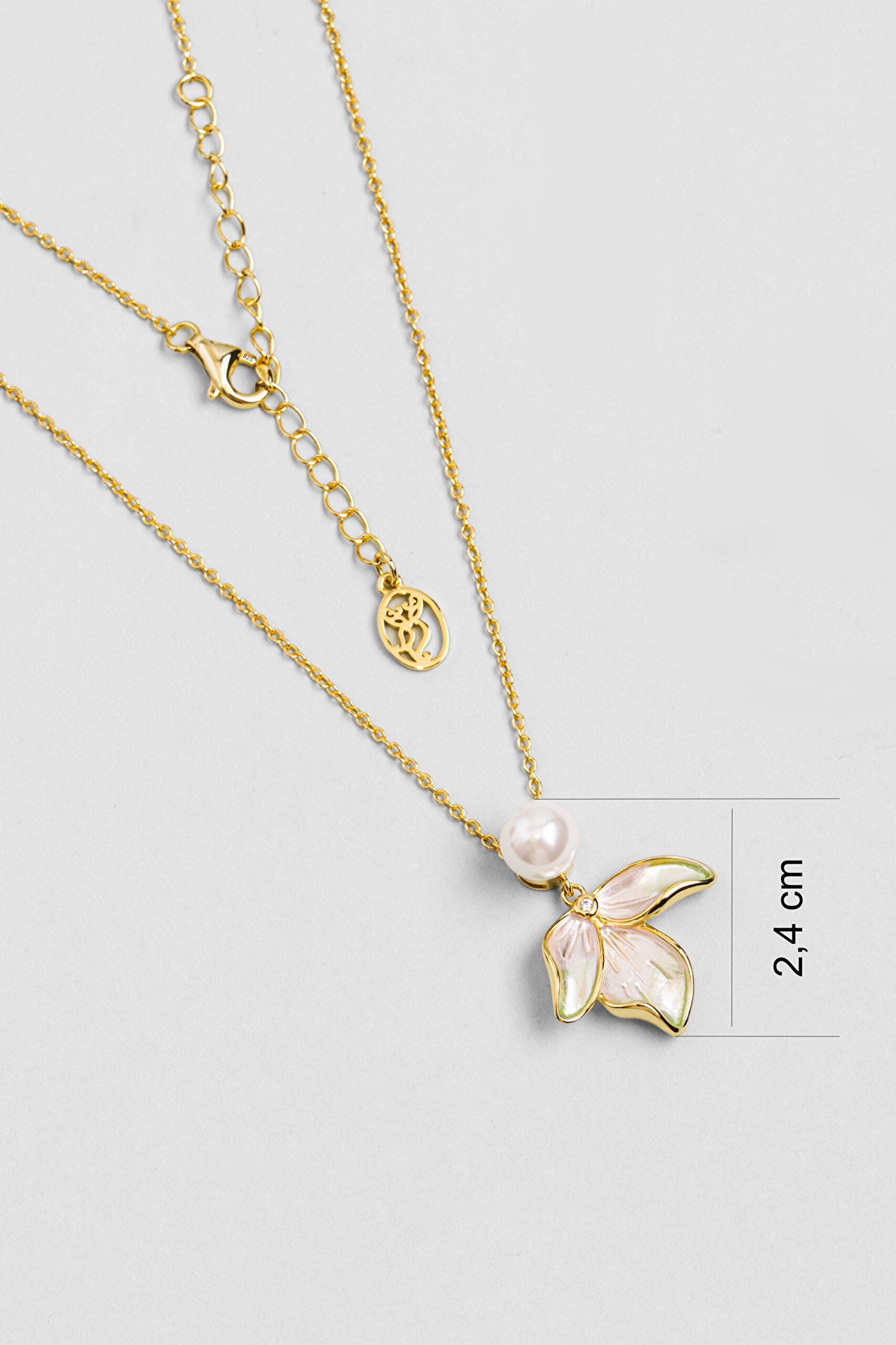 Lotus İncisi 18 Ayar Sarı Altın Kaplama 45 Cm Gümüş Kolye - 2