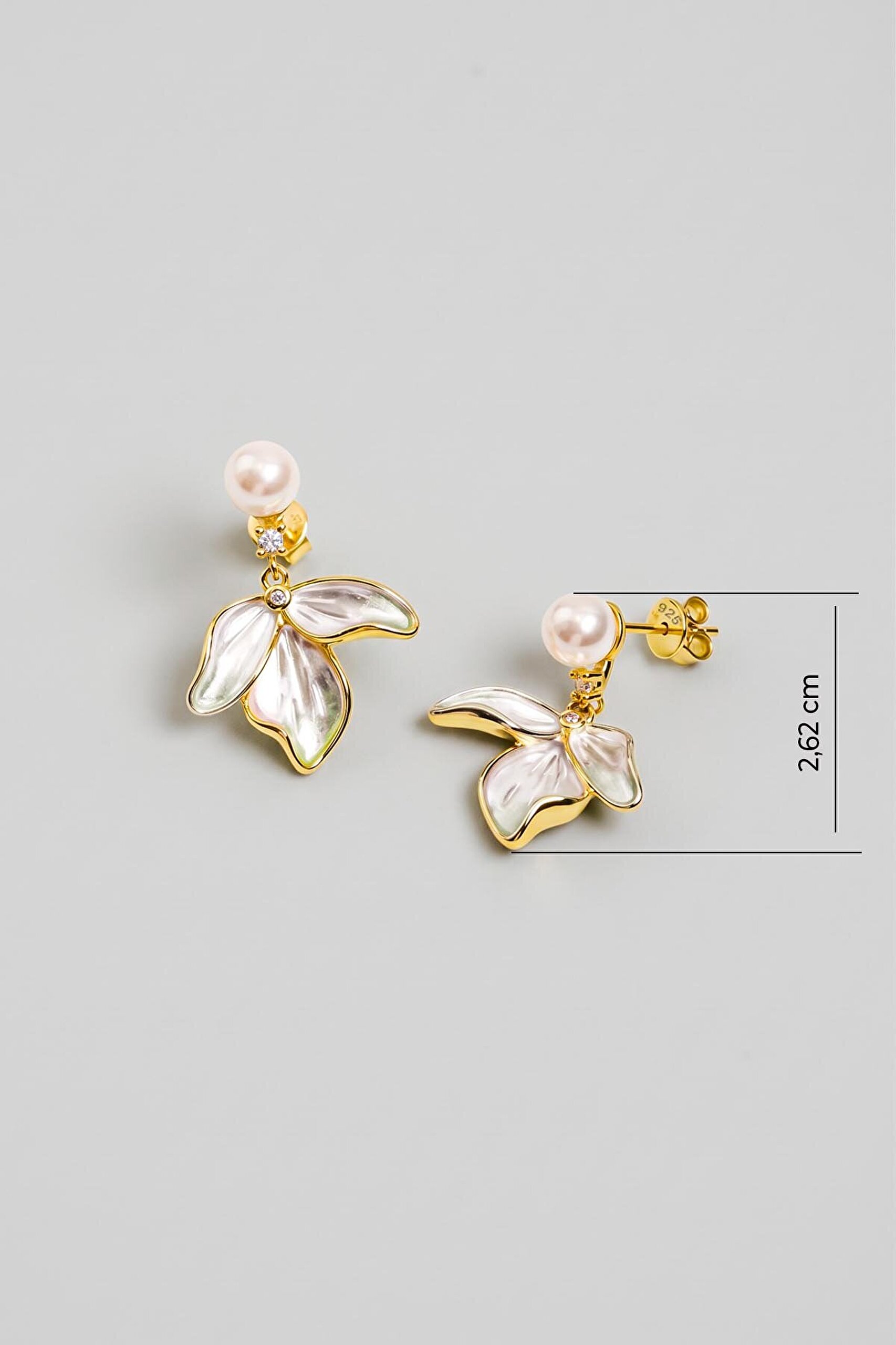 Lotus İncisi 18 Ayar Sarı Altın Kaplama Gümüş Küpe - 2