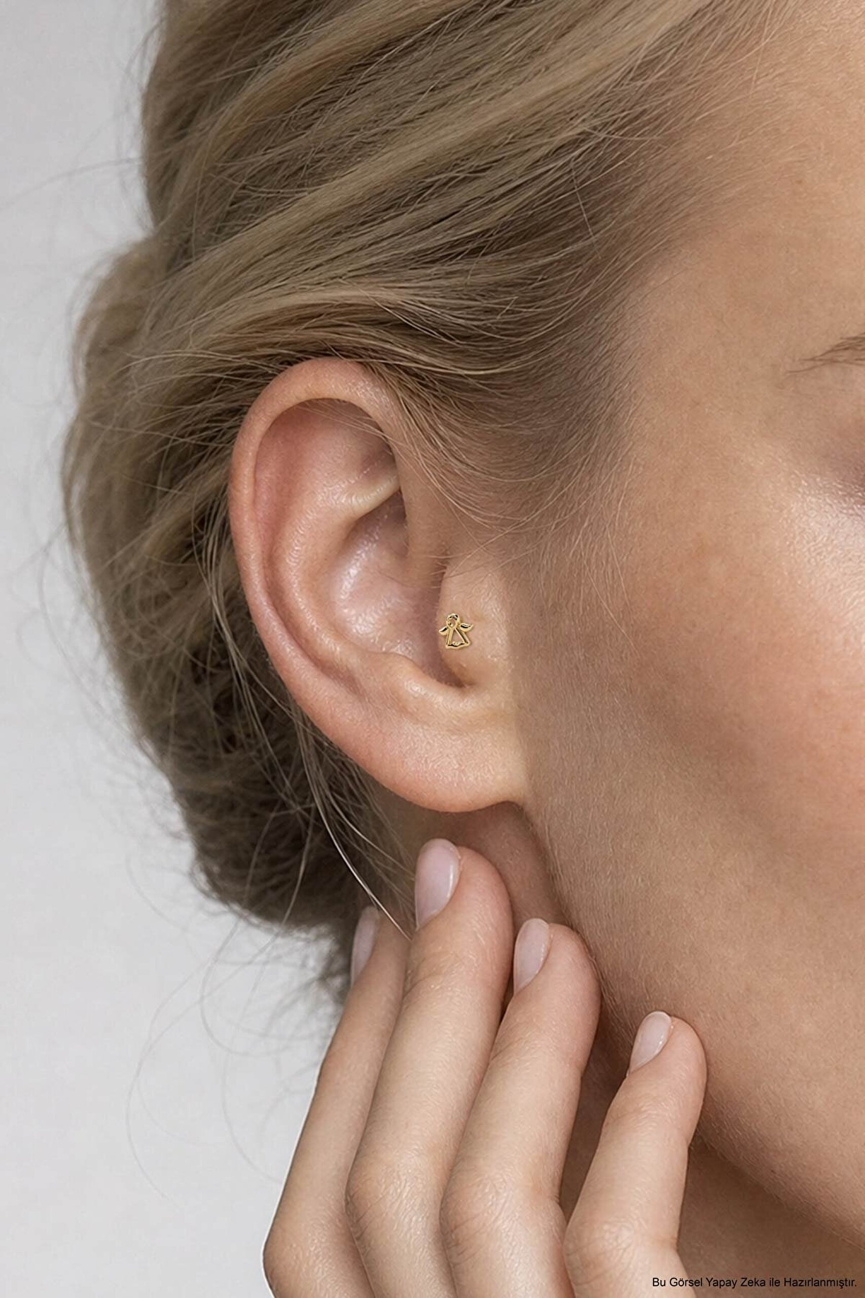 Şans Meleği 18 Ayar Sarı Altın Kaplama Gümüş Tragus-Helix Piercing - 1