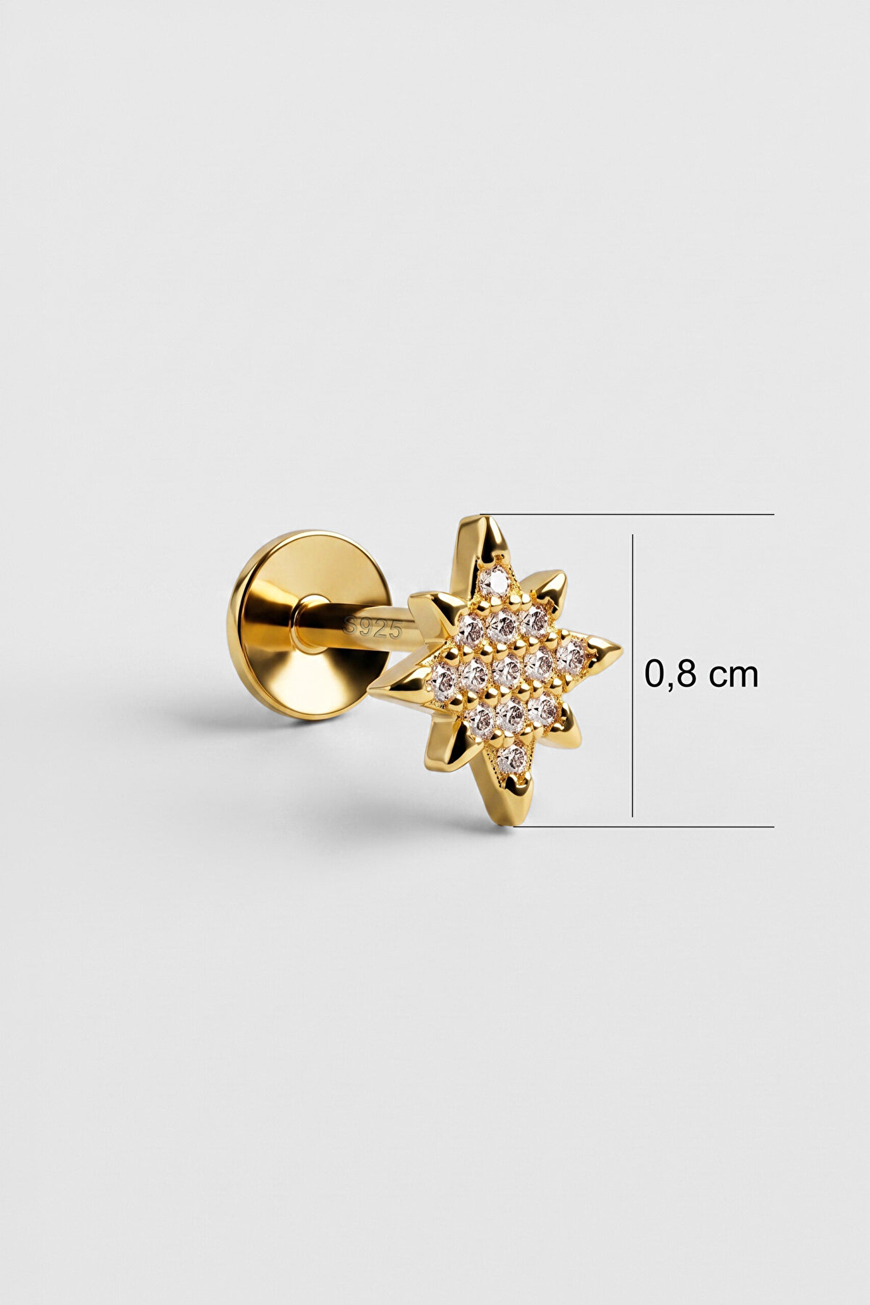 Kutup Yıldızı 18 Ayar Sarı Altın Kaplama Gümüş Flat-Lobe Piercing - 2