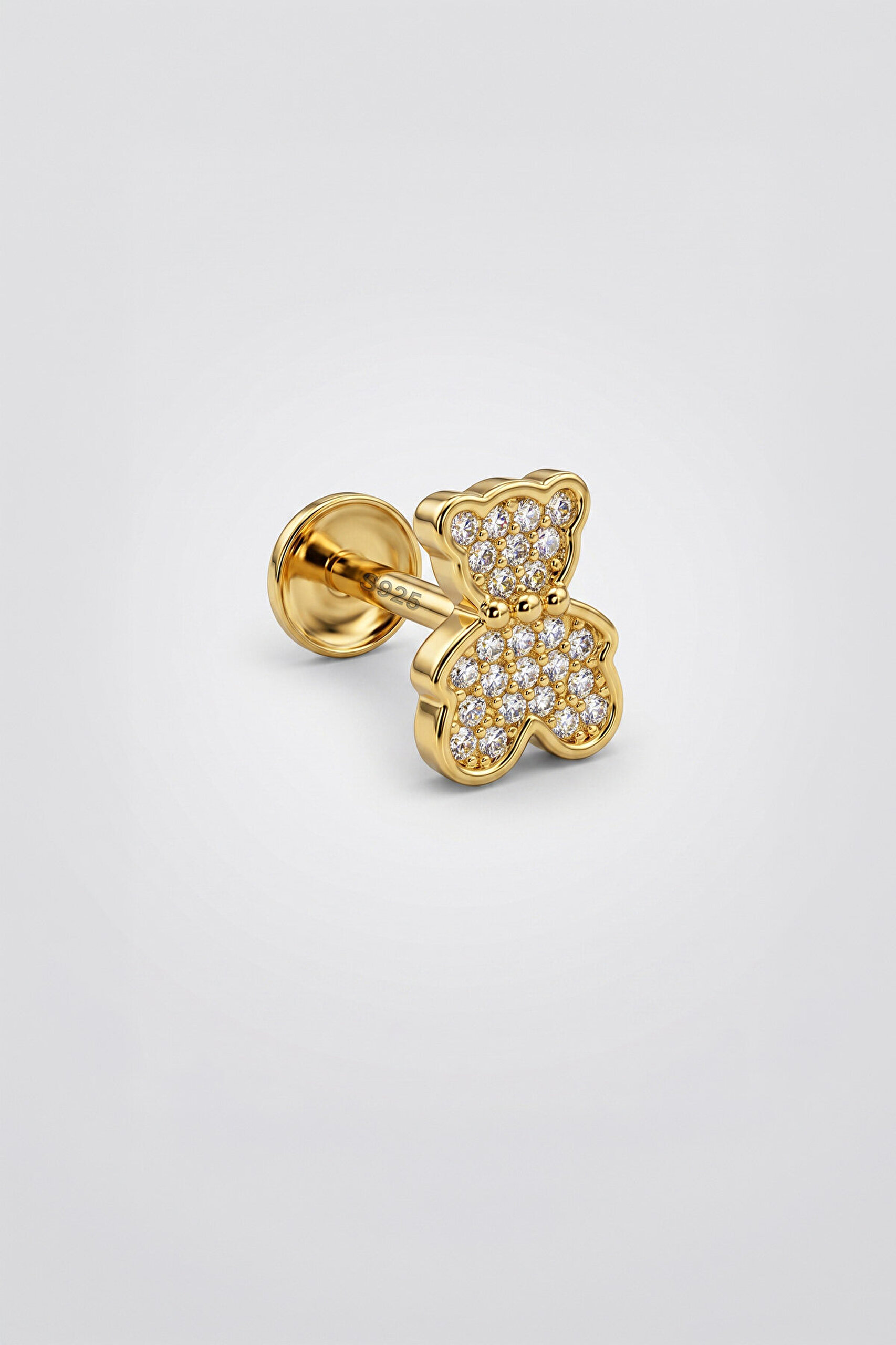 Honey Bear 18 Ayar Sarı Altın Kaplama Gümüş Tragus-Flat Piercing - 0