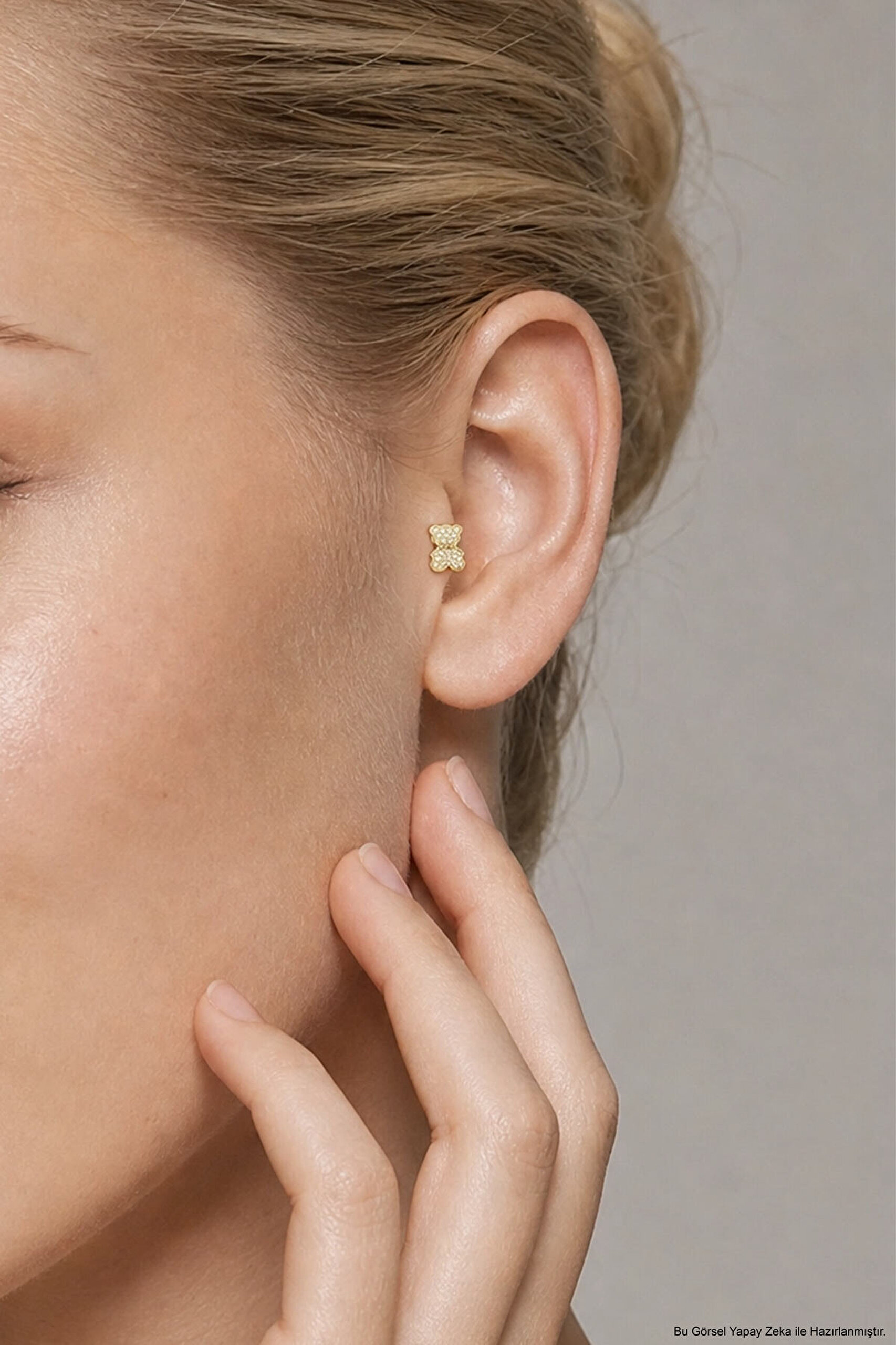 Honey Bear 18 Ayar Sarı Altın Kaplama Gümüş Tragus-Flat Piercing - 1