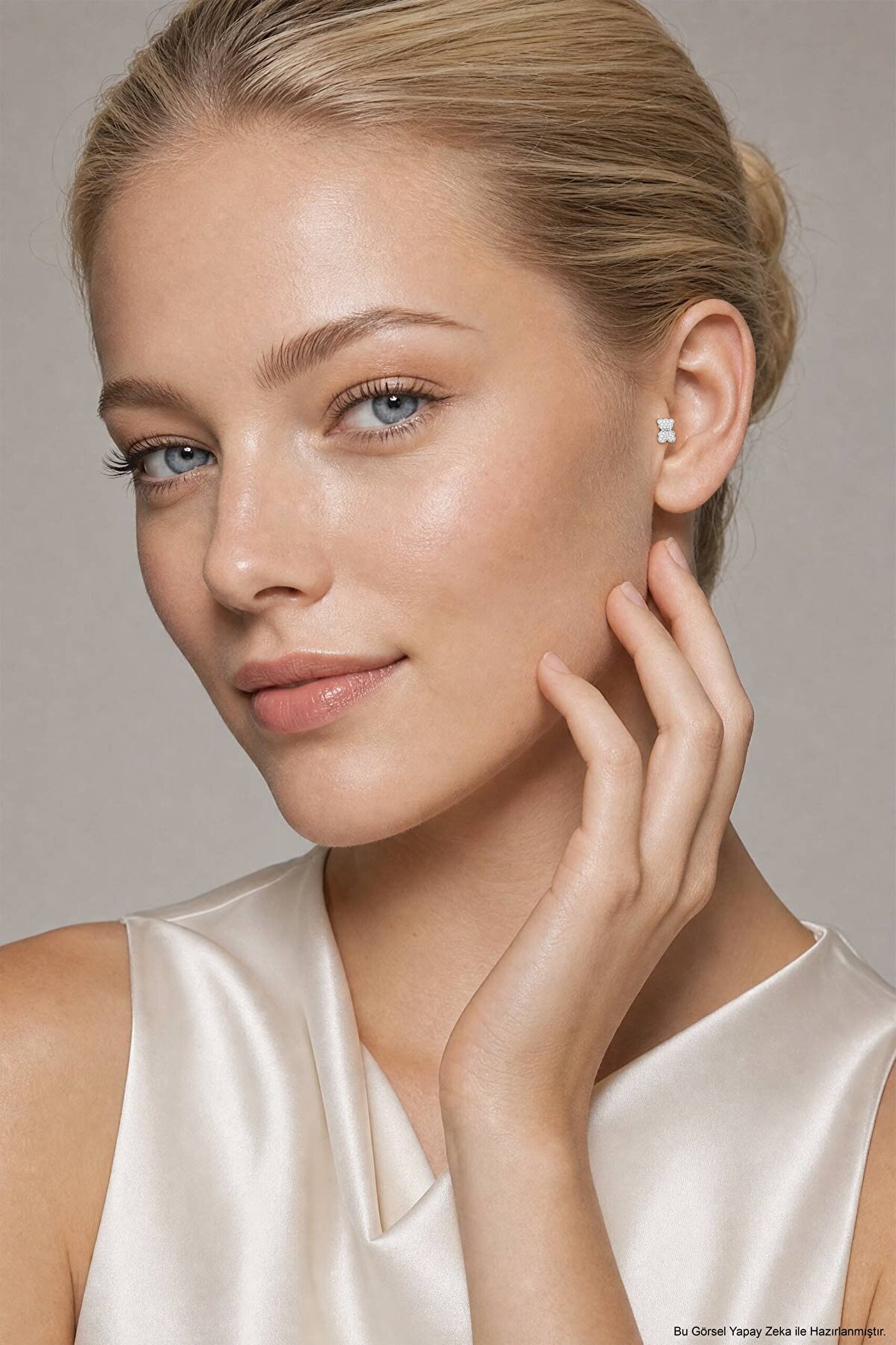 Honey Bear 18 Ayar Beyaz Altın Kaplama Gümüş Tragus-Flat Piercing - 3