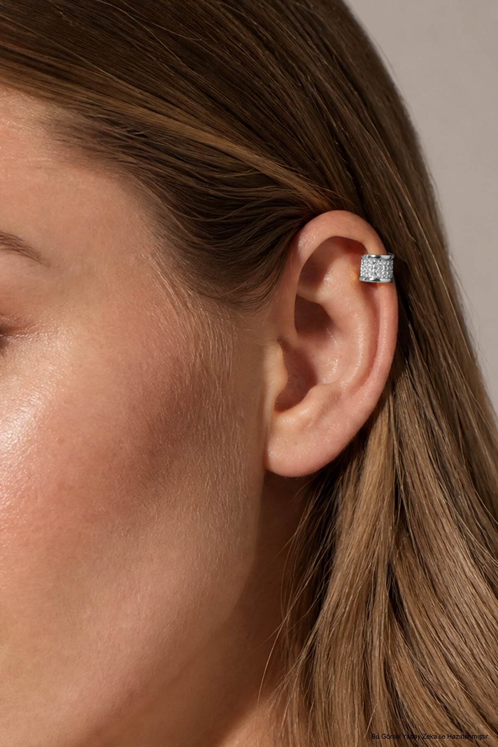 Stella 18 Ayar Beyaz Altın Kaplama Gümüş Tragus-Helix Piercing - 1