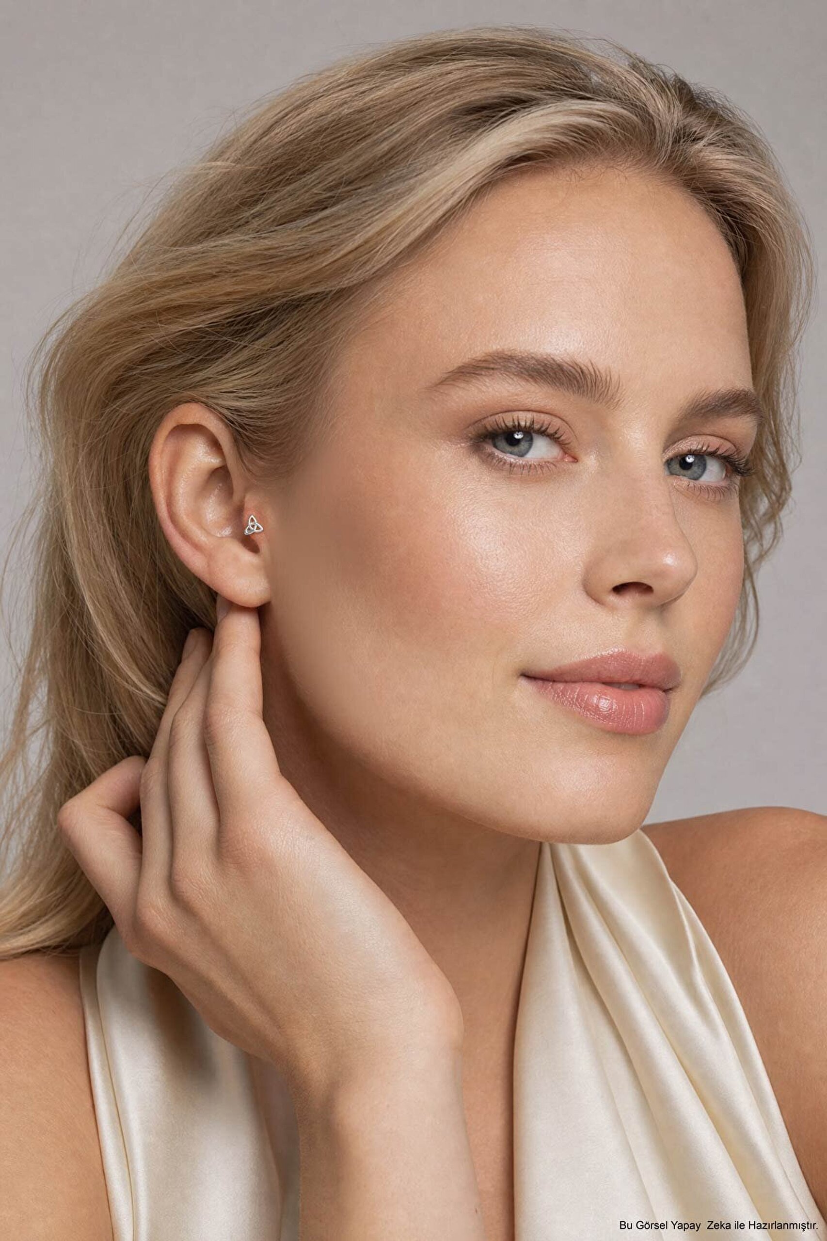 Sonsuz Düğüm 18 Ayar Beyaz Altın Kaplama Gümüş Tragus-Helix Piercing - 3