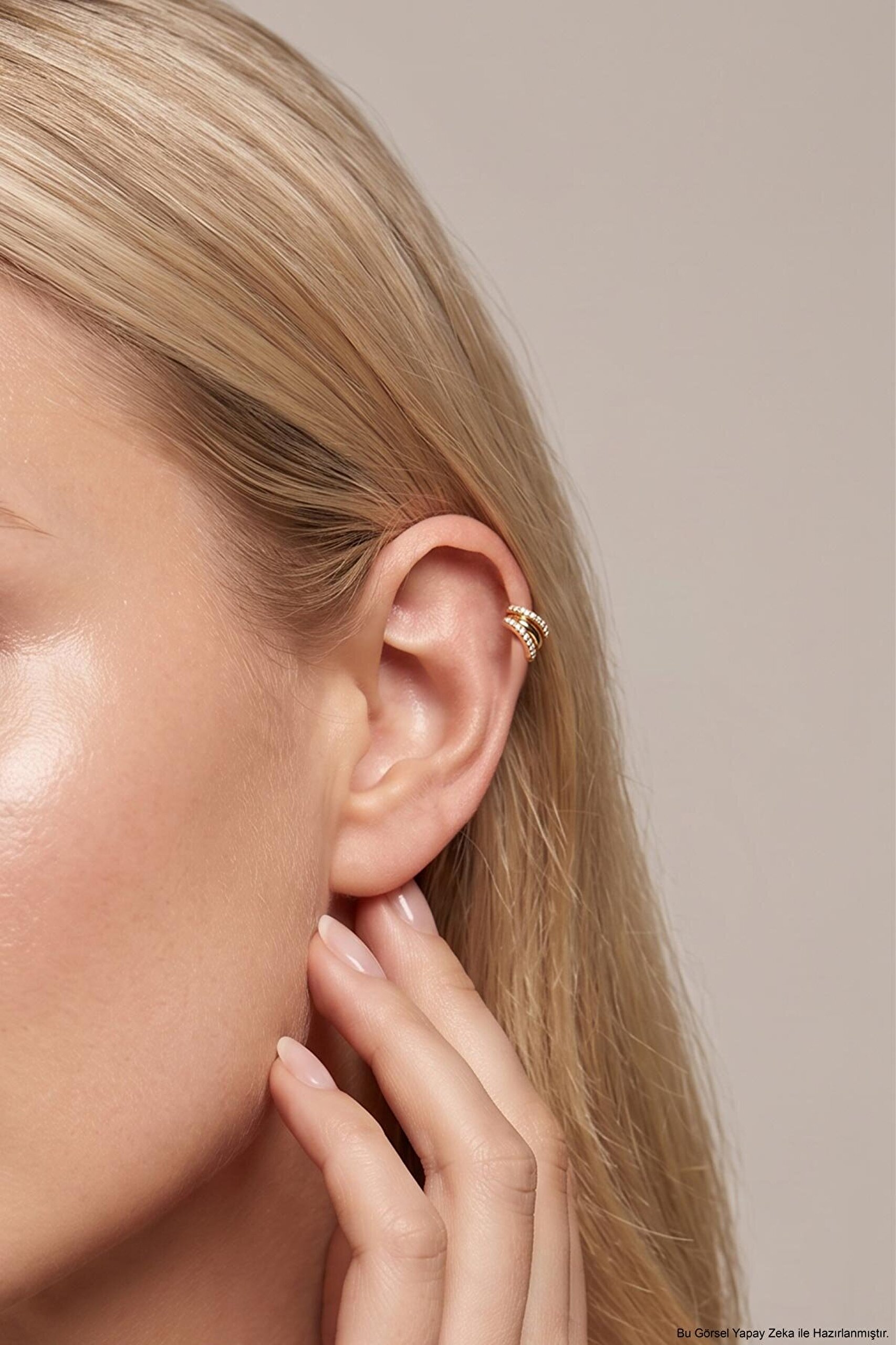 Luna 18 Ayar Sarı Altın Kaplama Gümüş Tragus-Helix Piercing - 1