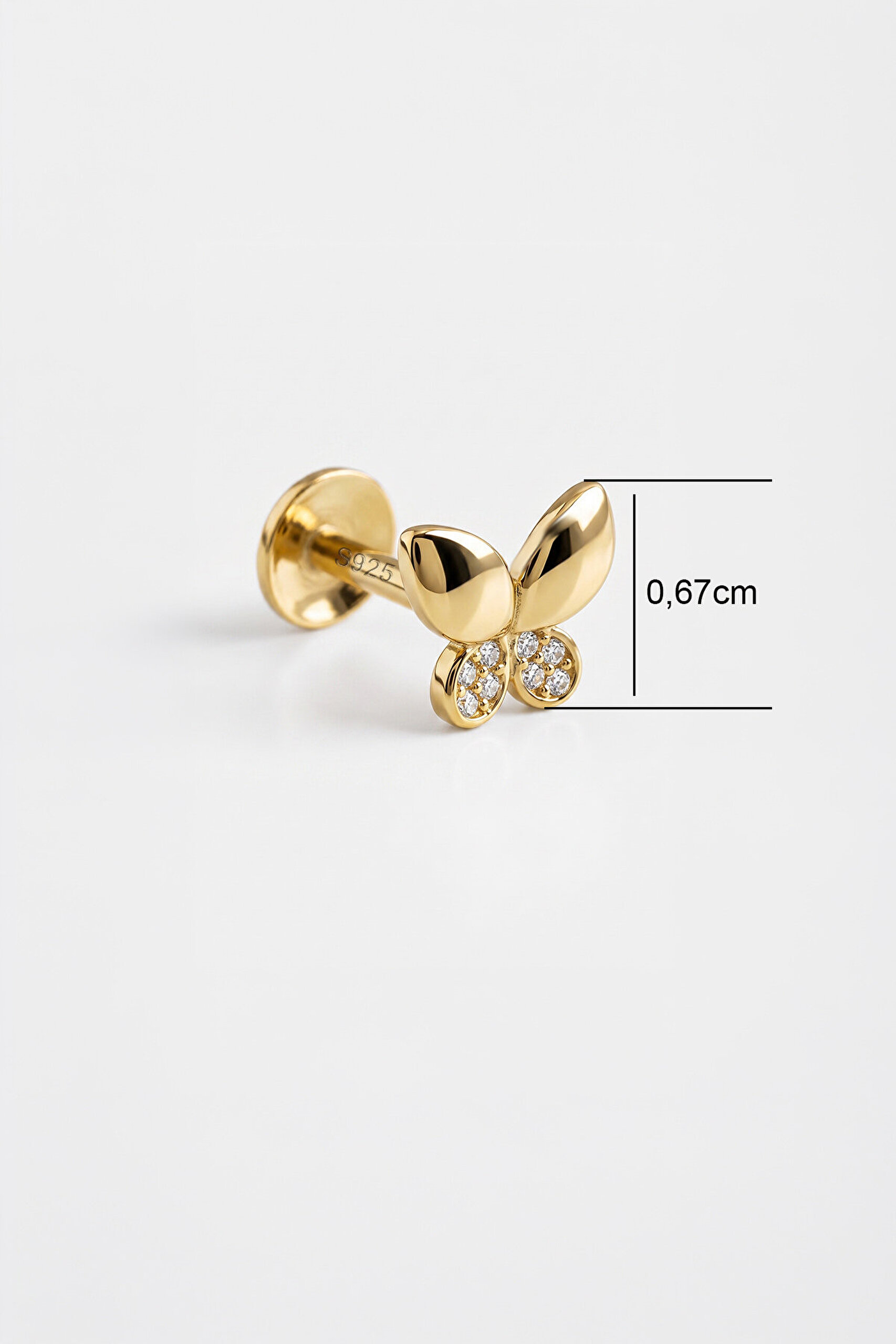 Minik Kelebek 18 Ayar Sarı Altın Kaplama Gümüş Flat-Lobe Piercing - 2