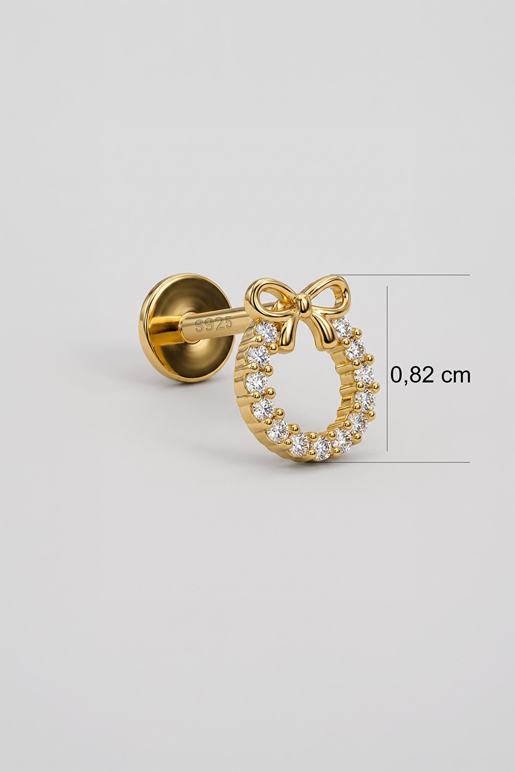 Işıltılı Fiyonk 18 Ayar Sarı Altın Kaplama Gümüş Tragus-Flat Piercing - 2
