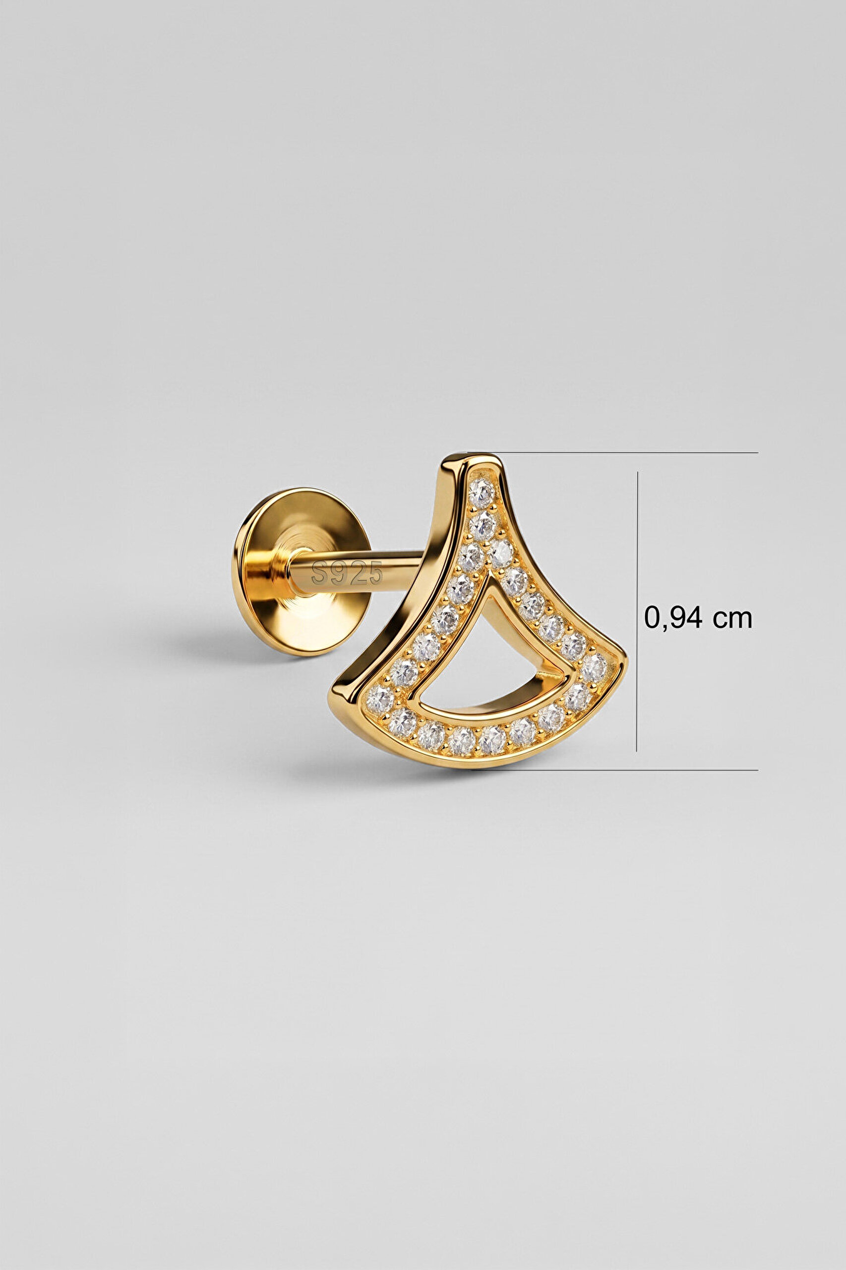 Deniz İkonu 18 Ayar Sarı Altın Kaplama Gümüş Flat-Lobe Piercing - 2