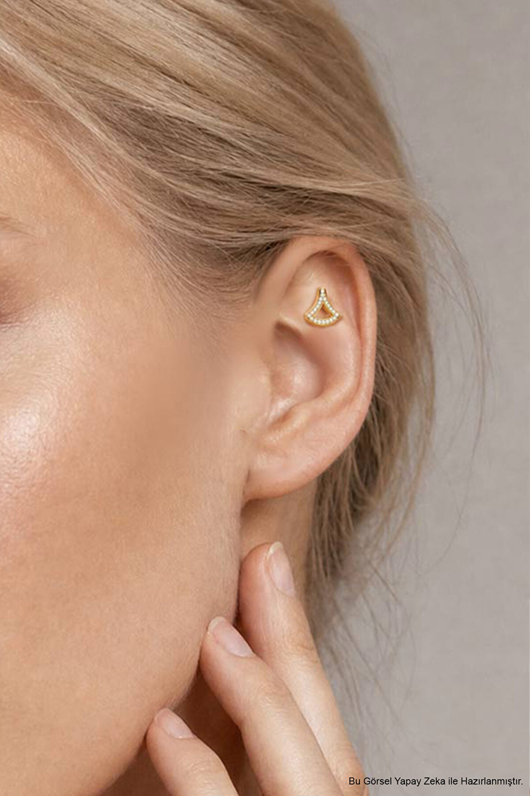 Deniz İkonu 18 Ayar Sarı Altın Kaplama Gümüş Flat-Lobe Piercing - 1
