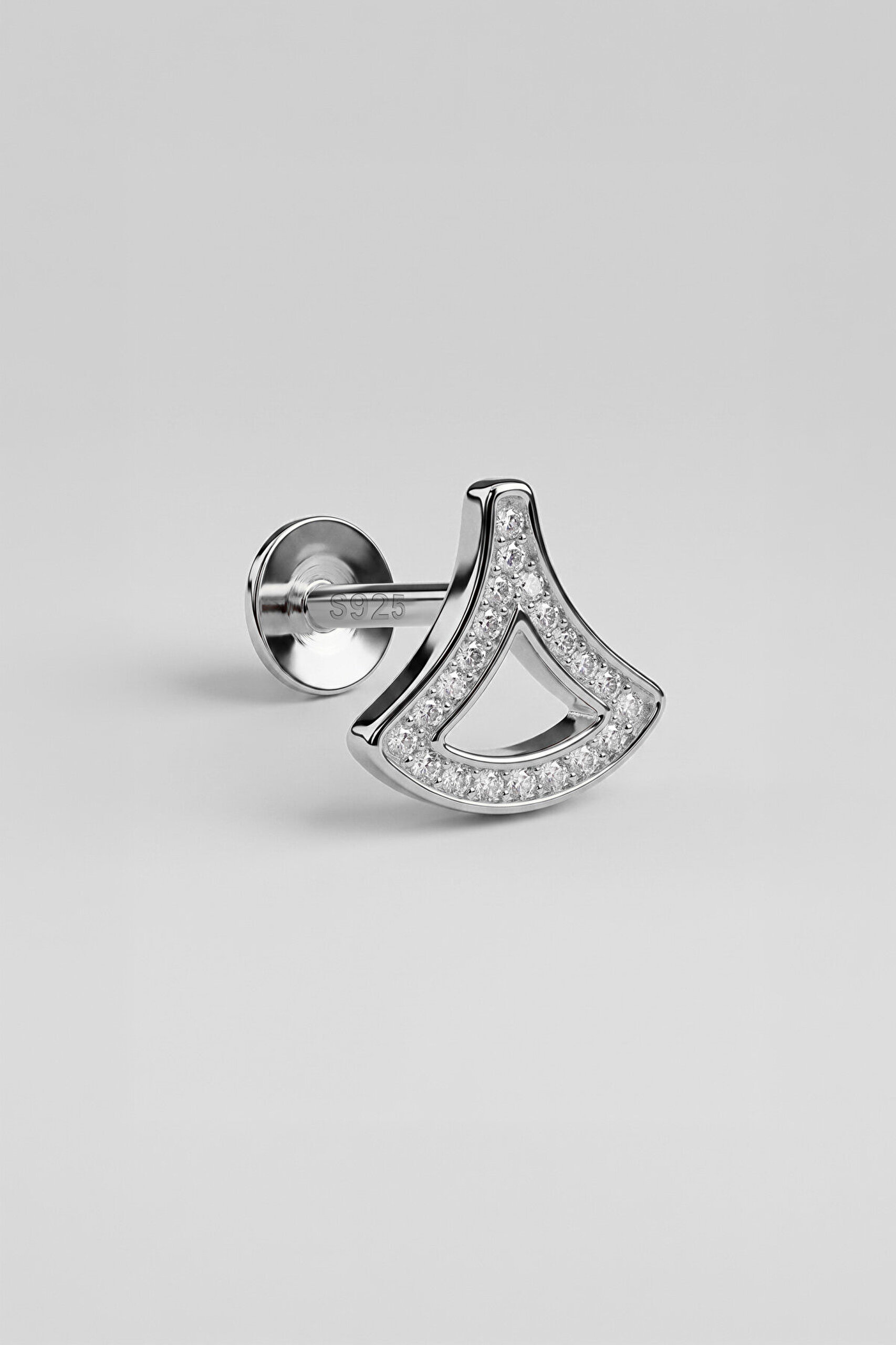 Deniz İkonu 18 Ayar Beyaz Altın Kaplama Gümüş Flat-Lobe Piercing - 0