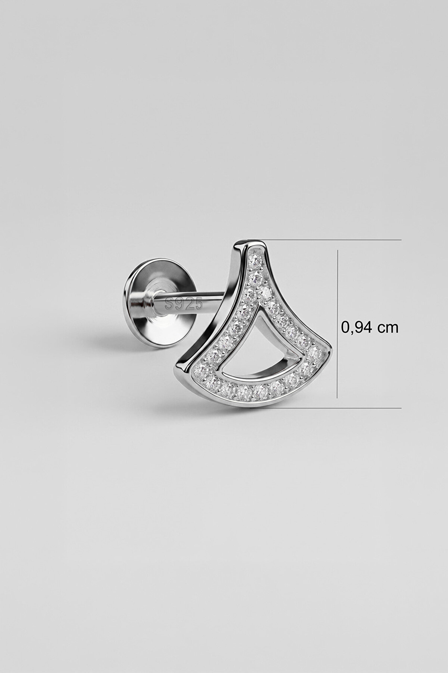 Deniz İkonu 18 Ayar Beyaz Altın Kaplama Gümüş Flat-Lobe Piercing - 2