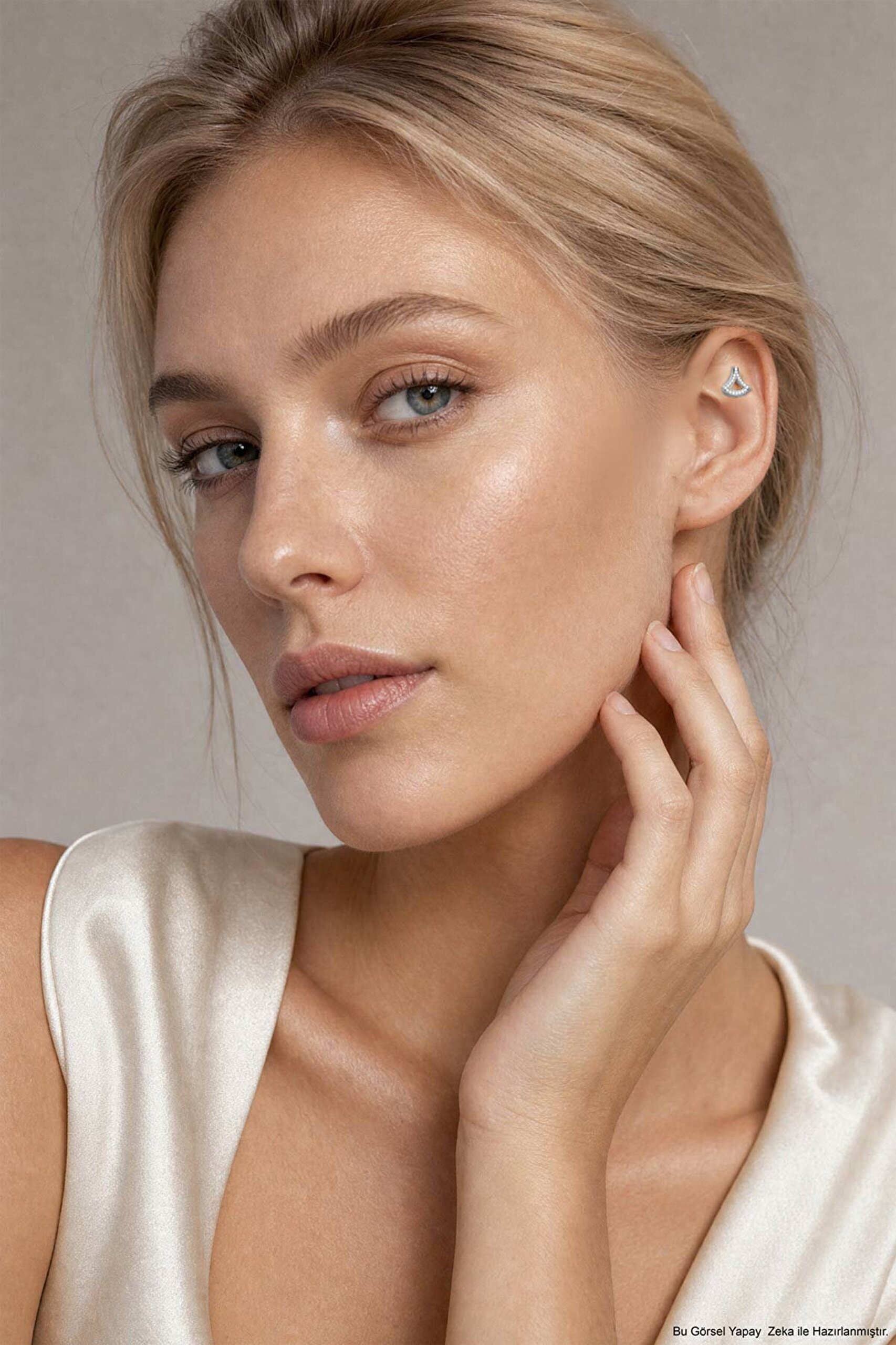 Deniz İkonu 18 Ayar Beyaz Altın Kaplama Gümüş Flat-Lobe Piercing - 3