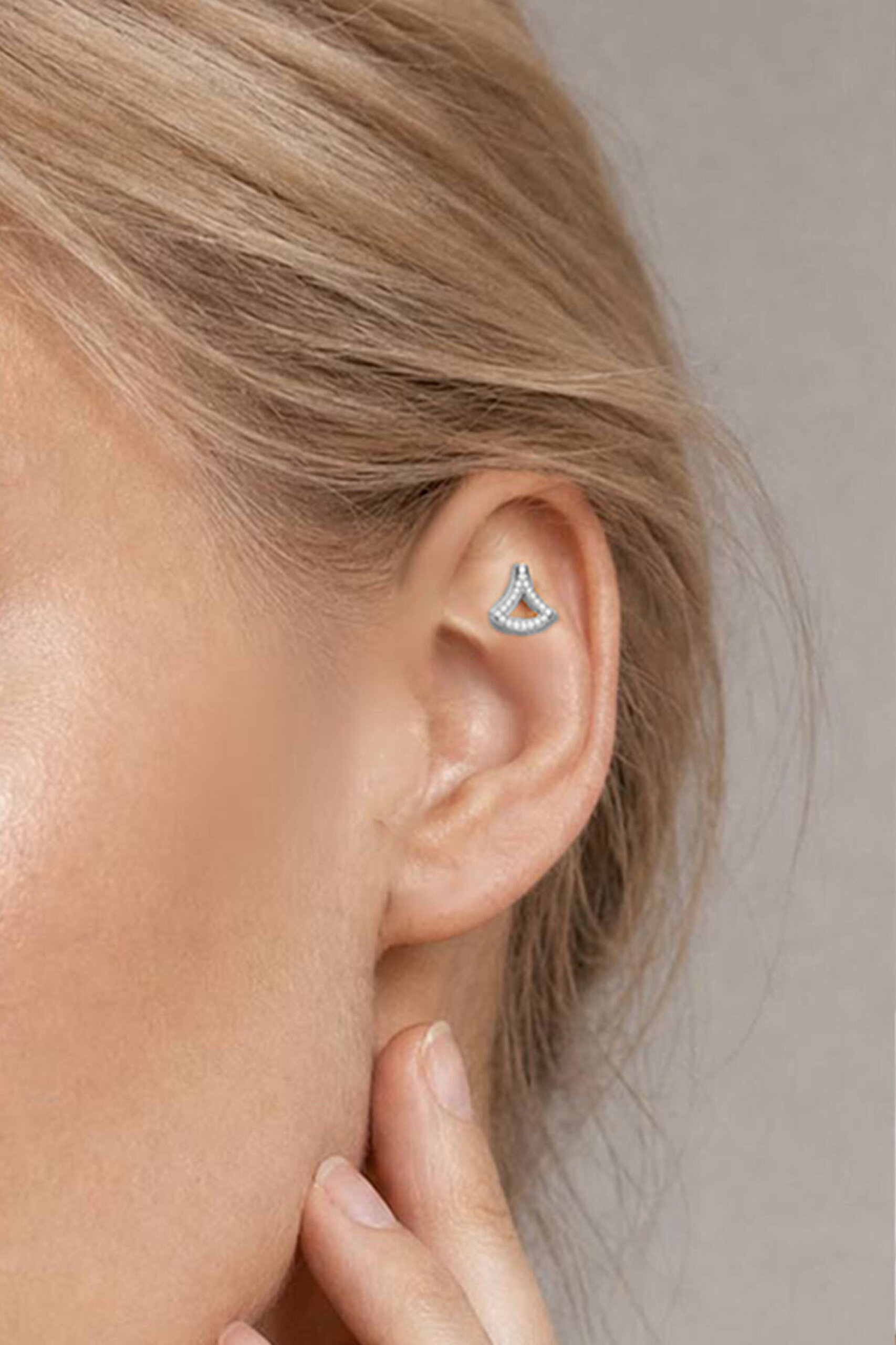 Deniz İkonu 18 Ayar Beyaz Altın Kaplama Gümüş Flat-Lobe Piercing - 1