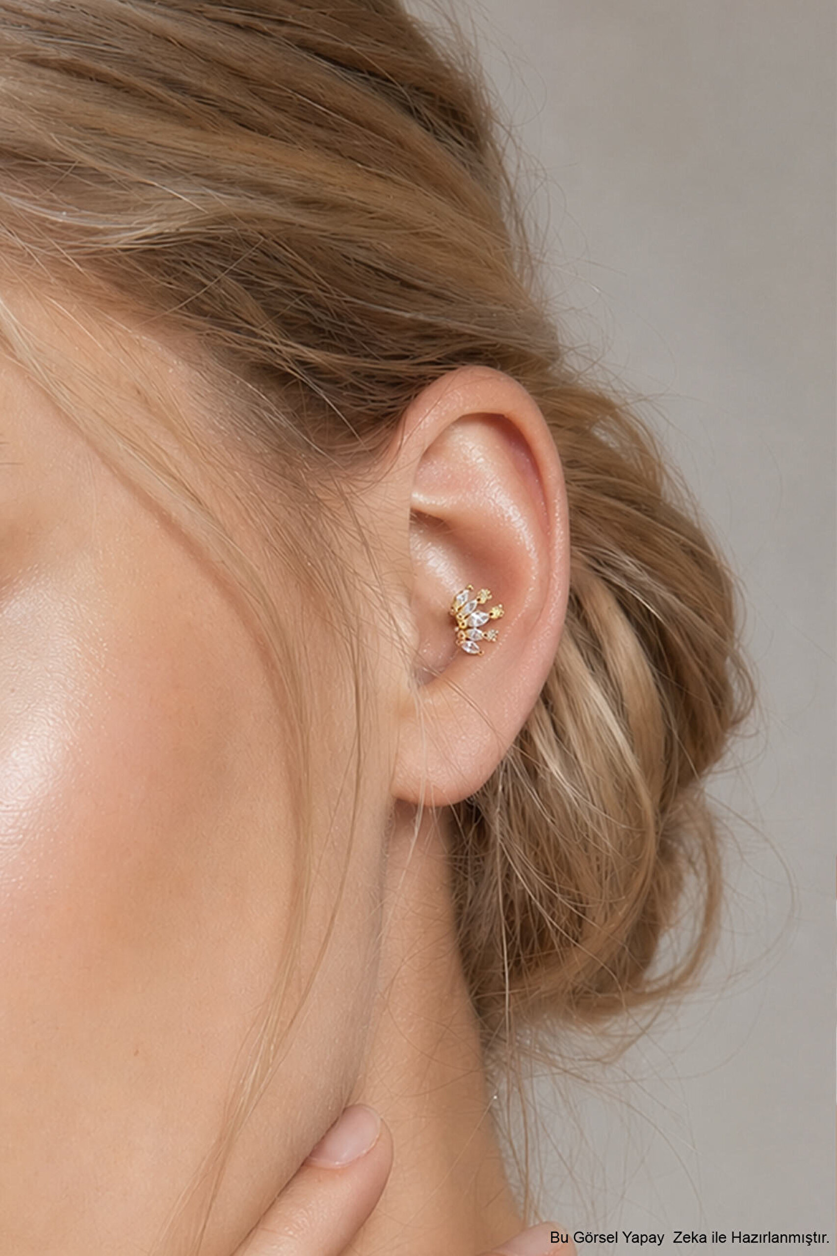Nova 18 Ayar Sarı Altın Kaplama Gümüş Conch-Helix Piercing - 1