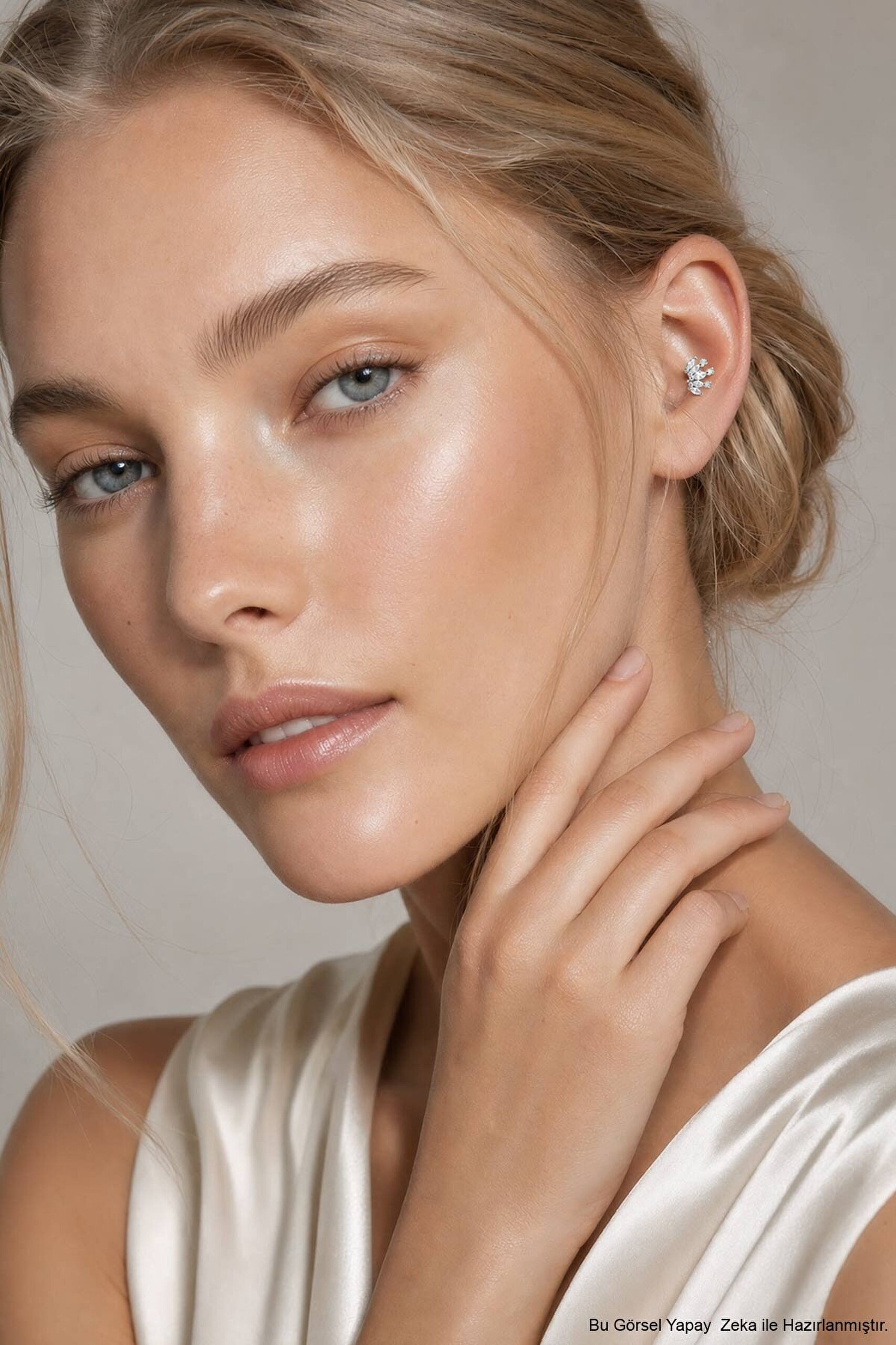 Nova 18 Ayar Beyaz Altın Kaplama Gümüş Conch-Helix Piercing - 3