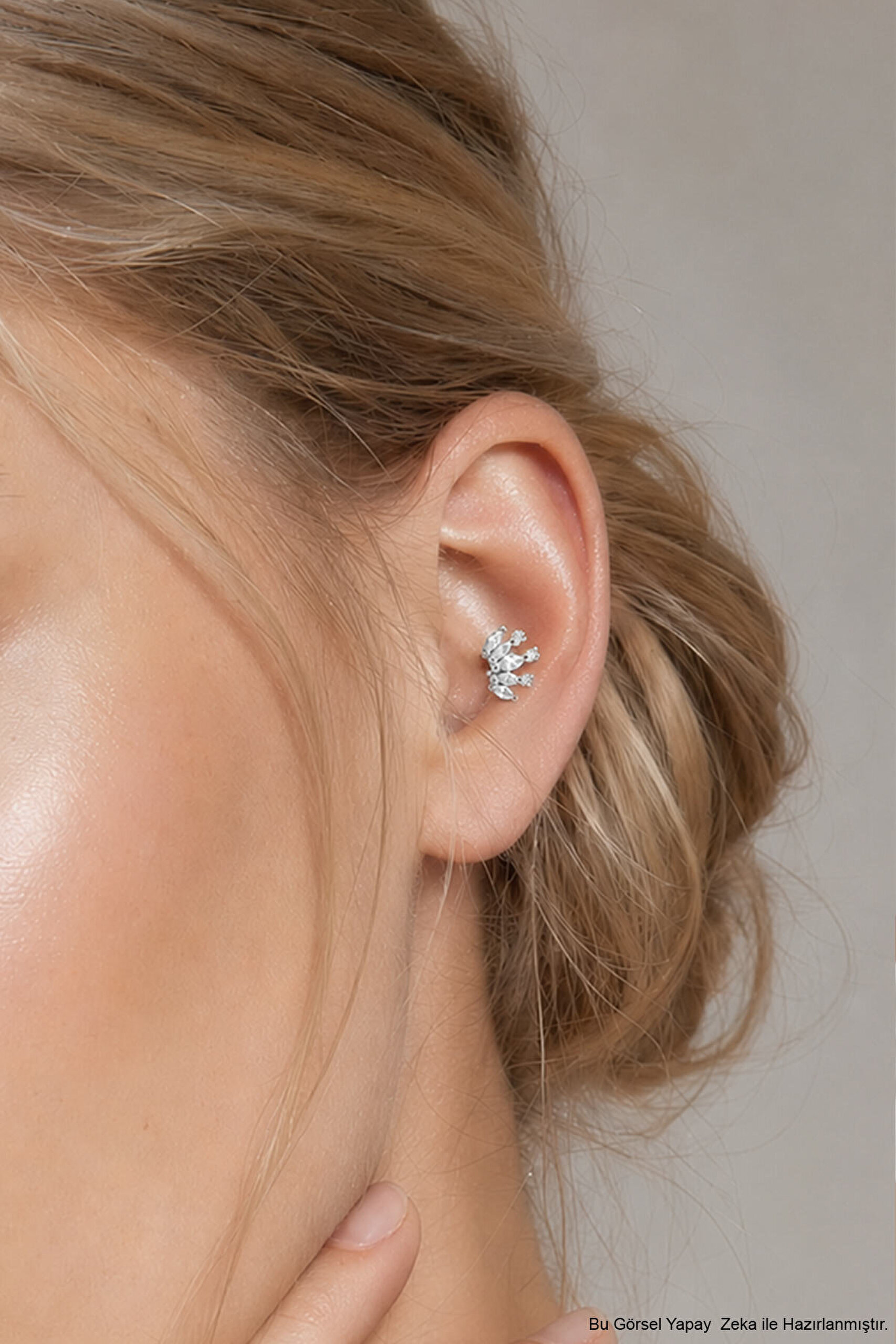 Nova 18 Ayar Beyaz Altın Kaplama Gümüş Conch-Helix Piercing - 1