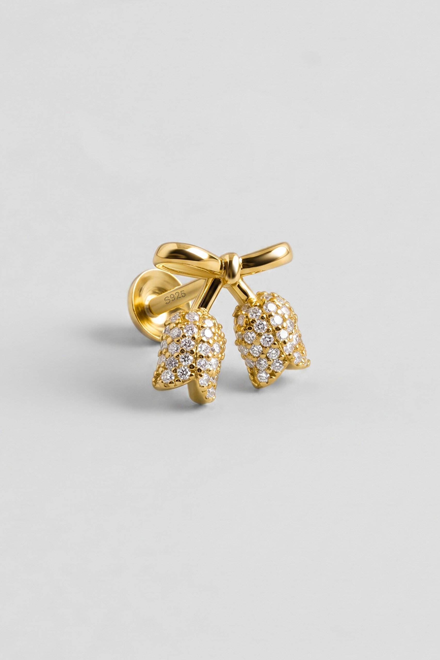 Rose 18 Ayar Sarı Altın Kaplama Gümüş Flat-Lobe Piercing - 0