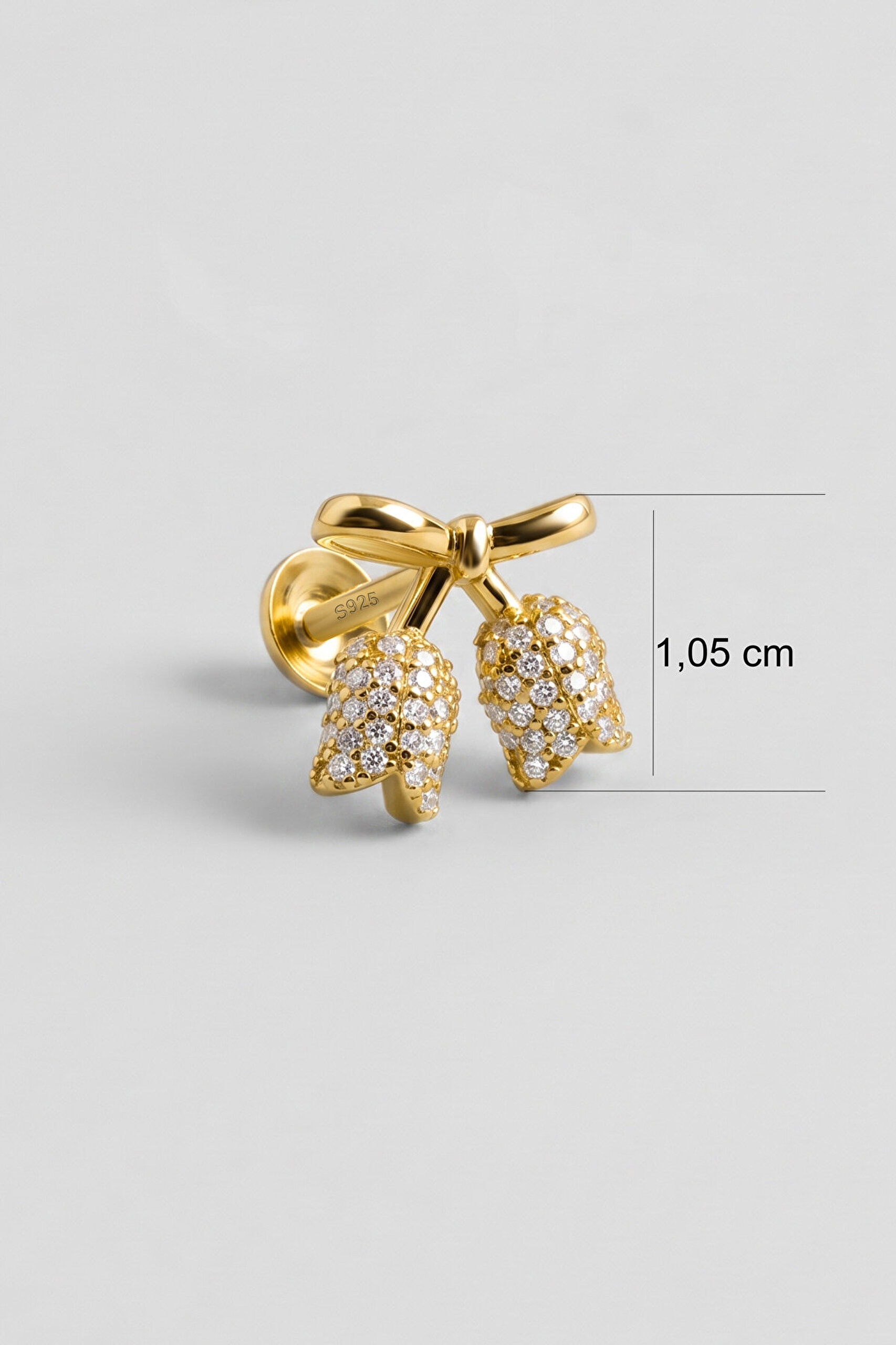 Rose 18 Ayar Sarı Altın Kaplama Gümüş Flat-Lobe Piercing - 2