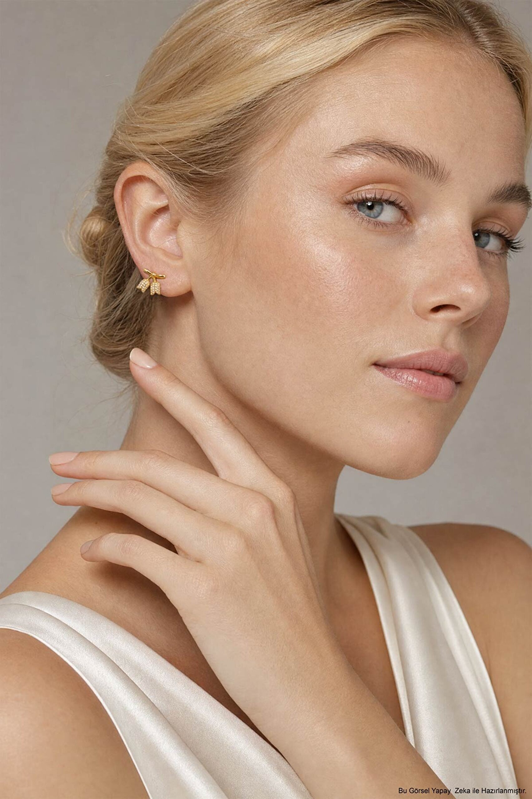 Rose 18 Ayar Sarı Altın Kaplama Gümüş Flat-Lobe Piercing - 3