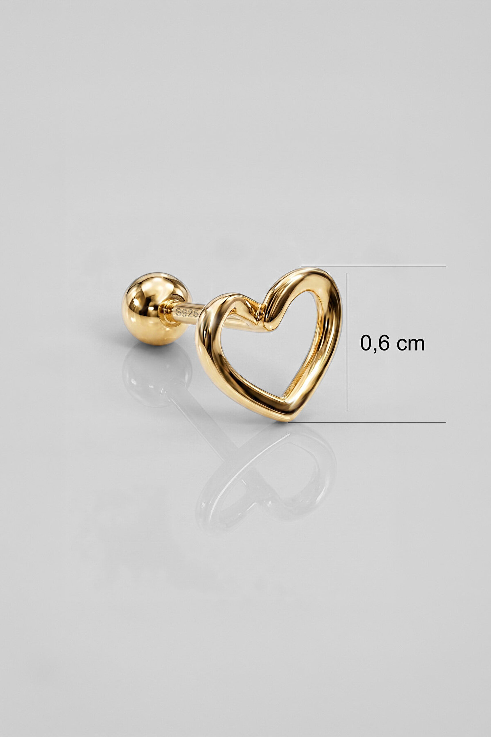 Minimal Kalp 18 Ayar Sarı Altın Kaplama Gümüş Tragus-Helix Piercing - 2