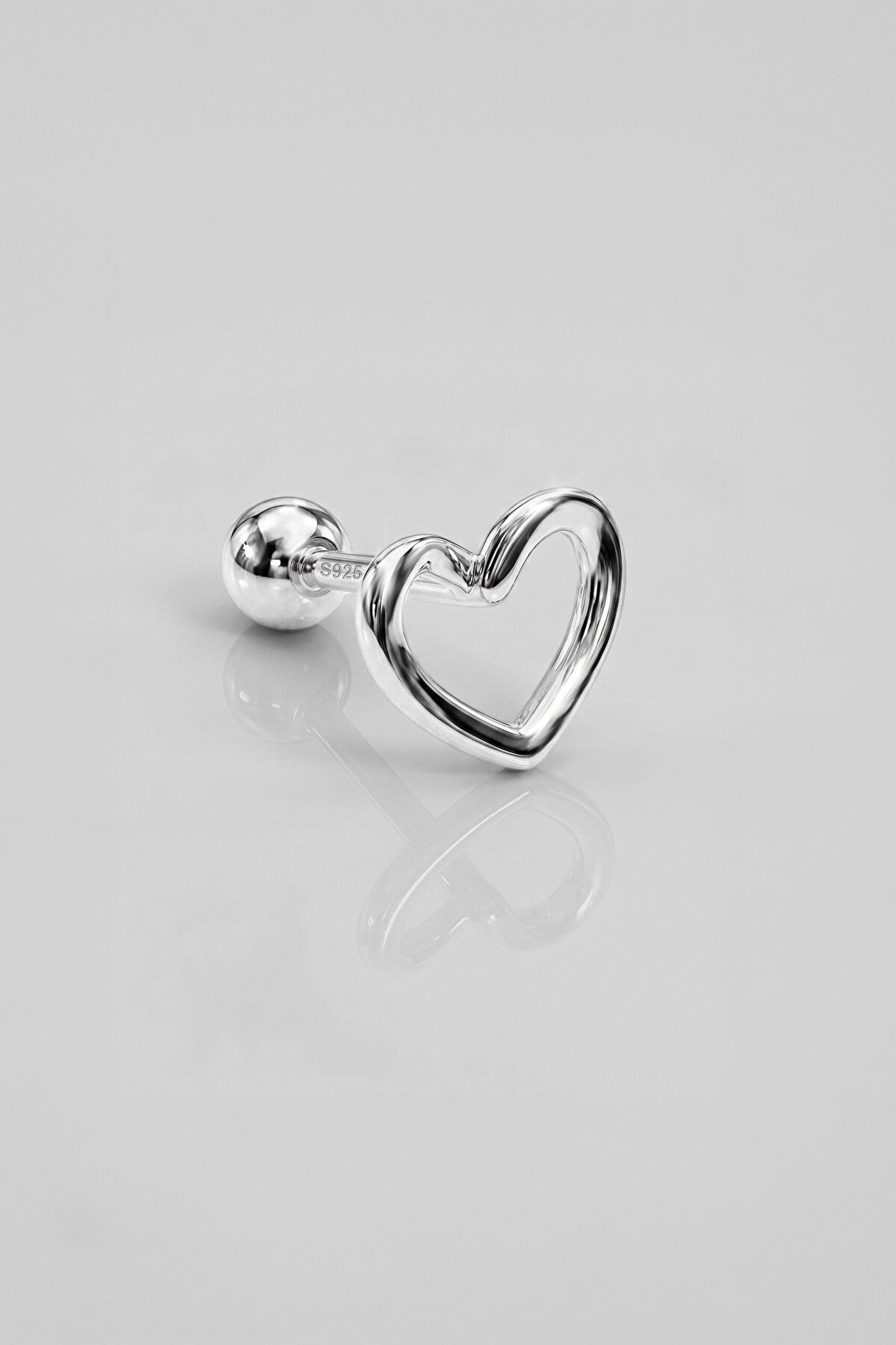 Minimal Kalp 18 Ayar Beyaz Altın Kaplama Gümüş Tragus-Helix Piercing - 0