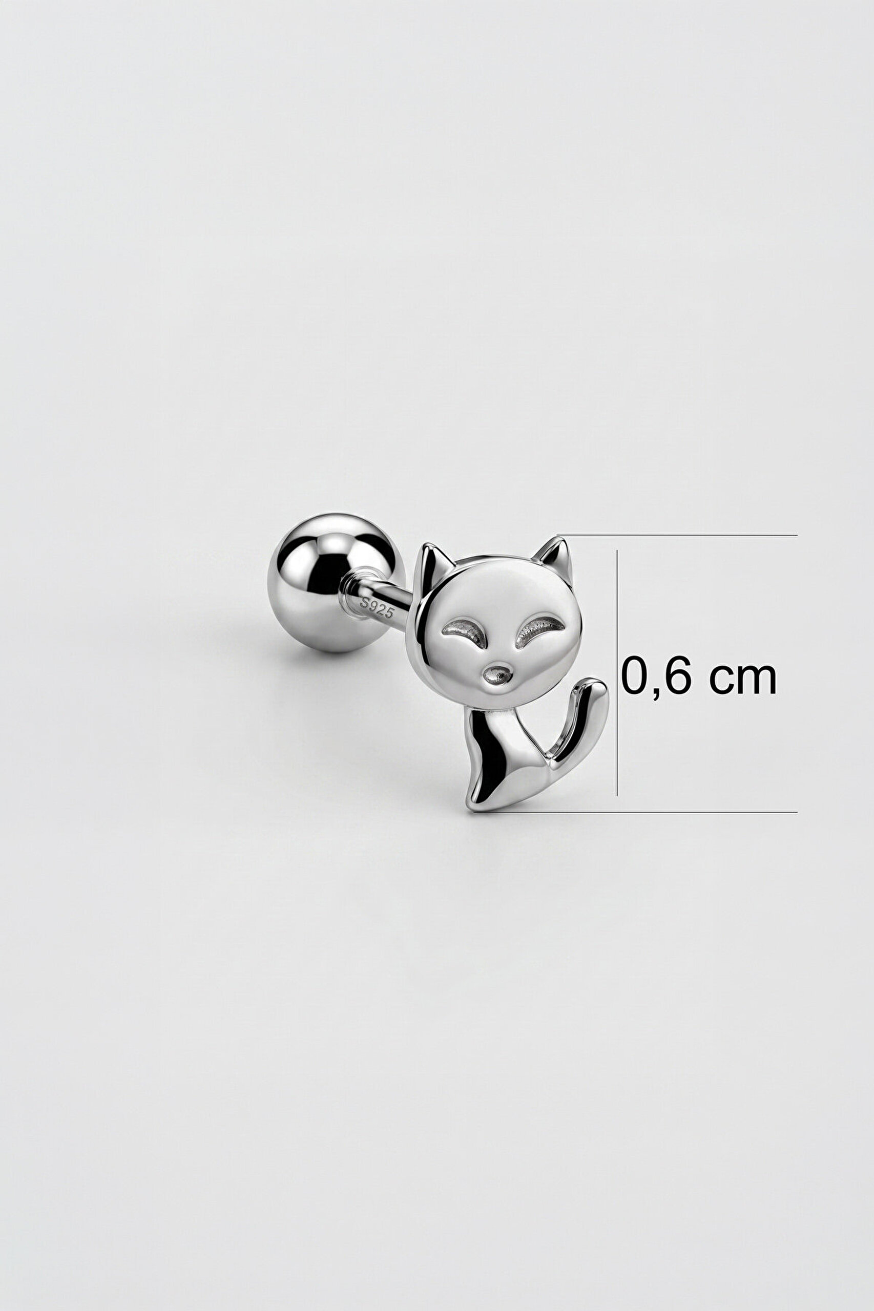 Yavru Kedi 18 Ayar Beyaz Altın Kaplama Gümüş Tragus-Helix Piercing - 2