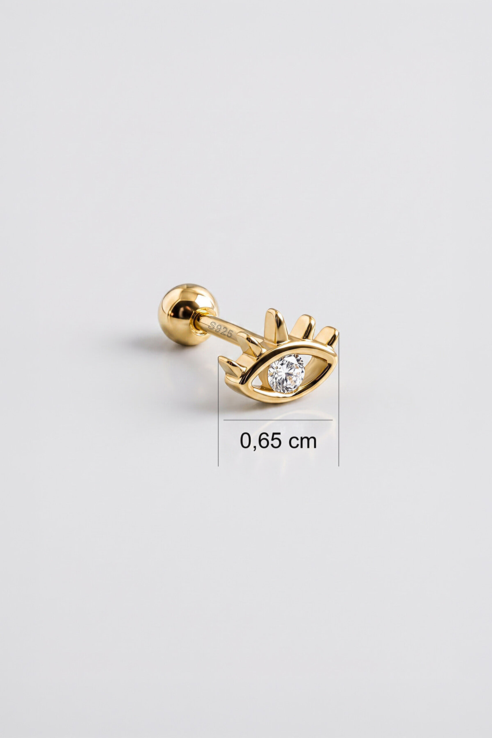 Mistik Göz 18 Ayar Sarı Altın Kaplama Gümüş Tragus-Helix Piercing - 2