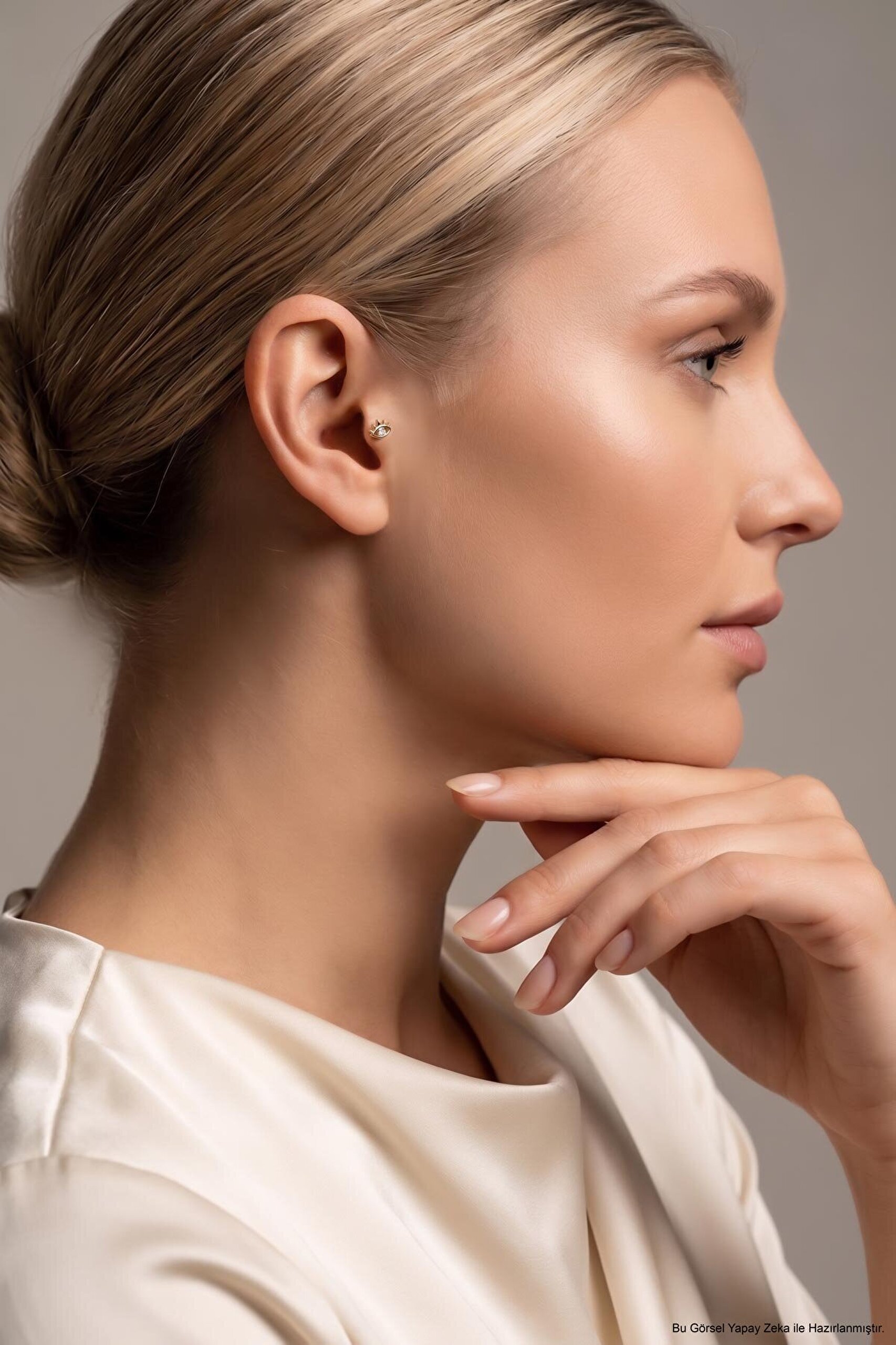 Mistik Göz 18 Ayar Sarı Altın Kaplama Gümüş Tragus-Helix Piercing - 3