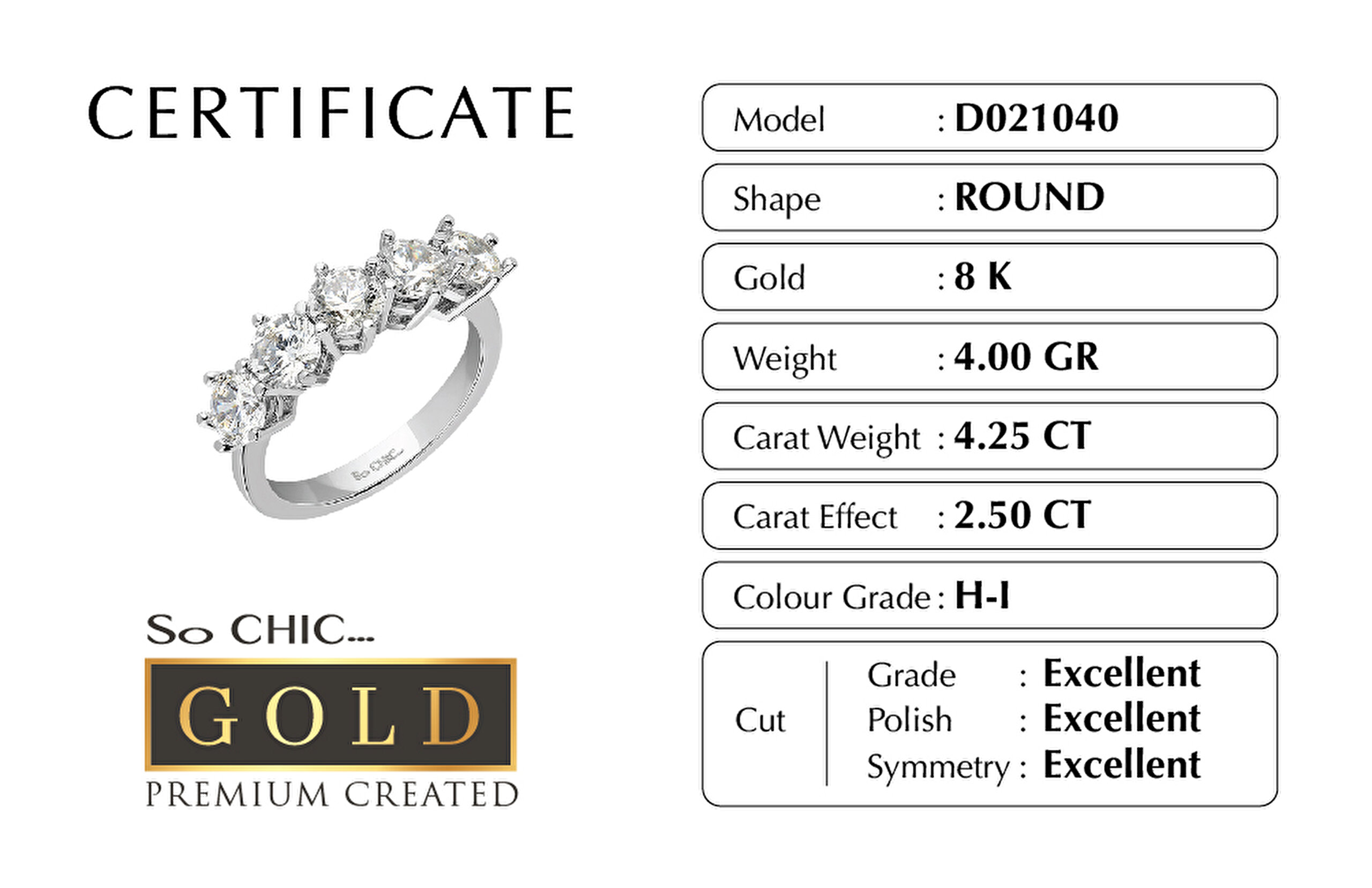 ⁠ Premium Created Taşlı 8 Ayar Beyaz Altın 2.50 Ct Effect Beştaş Yüzük_3}
