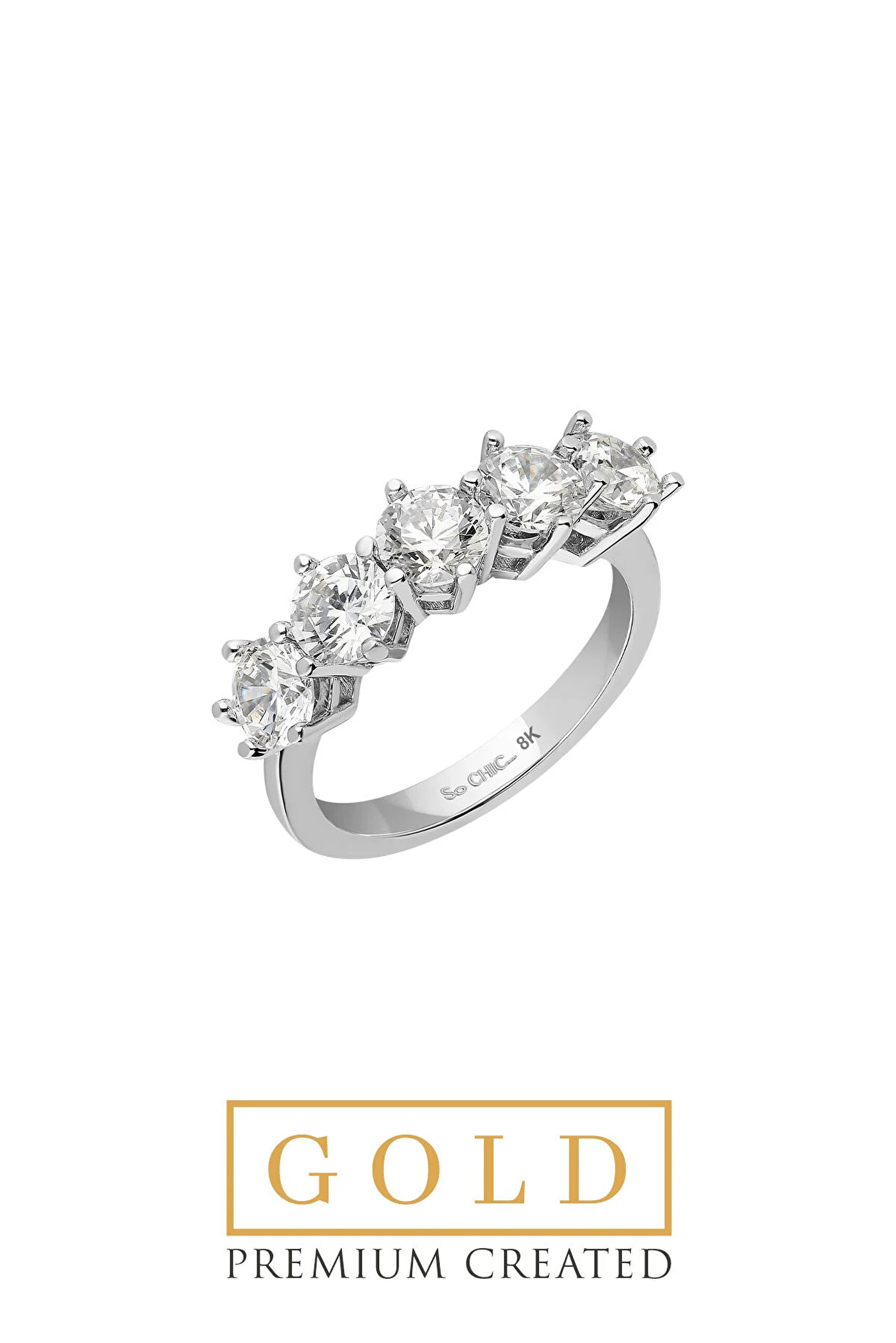 ⁠ Premium Created Taşlı 8 Ayar Beyaz Altın 2.50 Ct Effect Beştaş Yüzük_0}