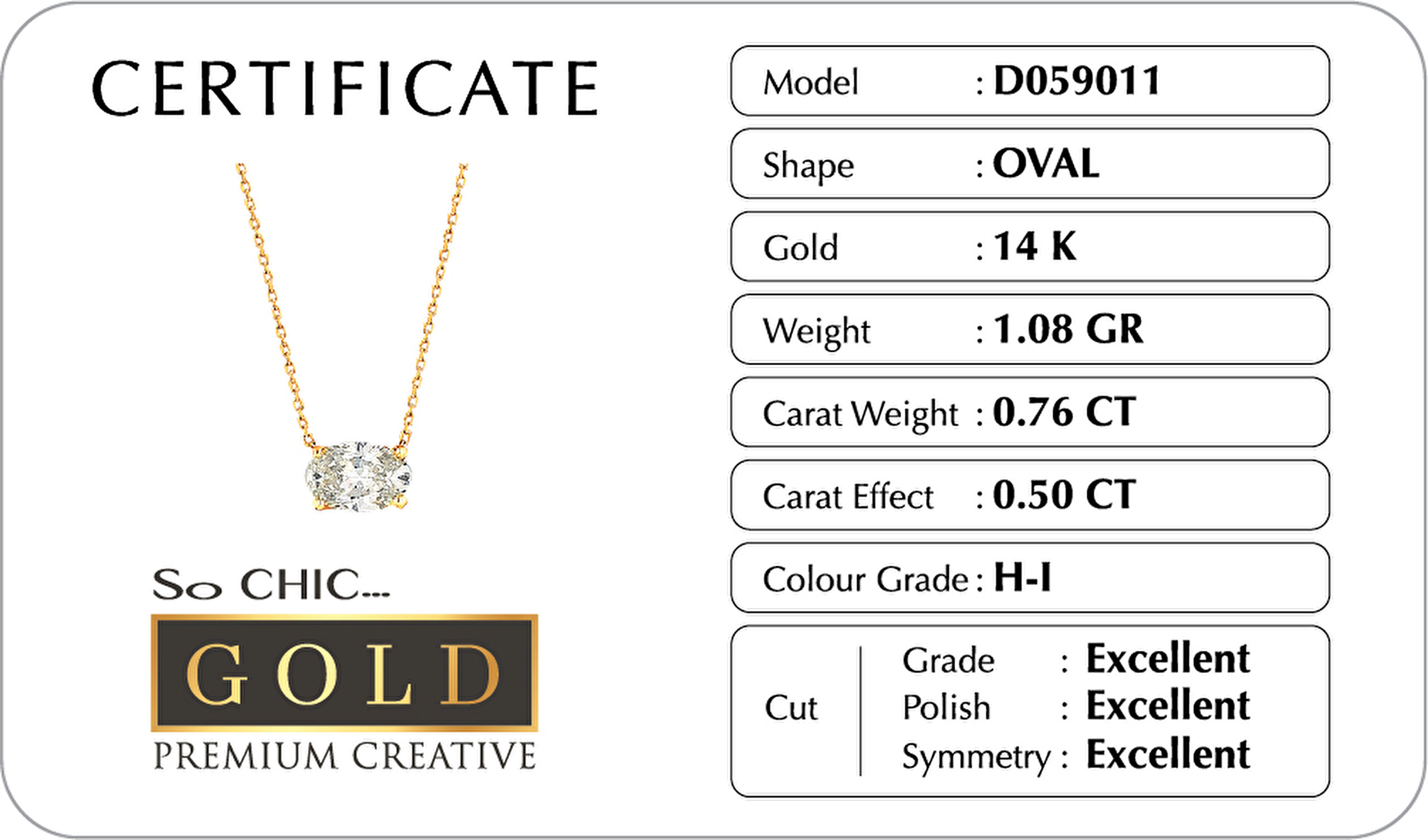 ⁠ 14 Ayar Sarı Altın Sertifikalı Premium Created Taşlı 42 Cm Oval Tektaş Kolye_1}