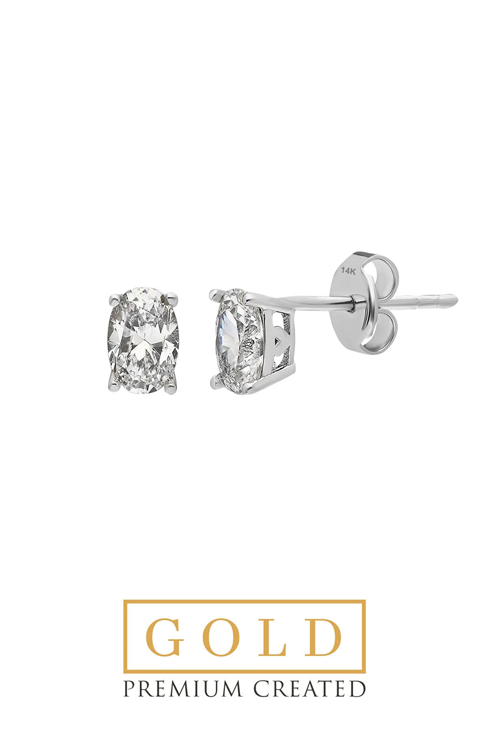 ⁠ Beyaz Altın Sertifikalı Premium Created Taşlı 3.00 CT Effect Oval Tektaş Küpe_0}