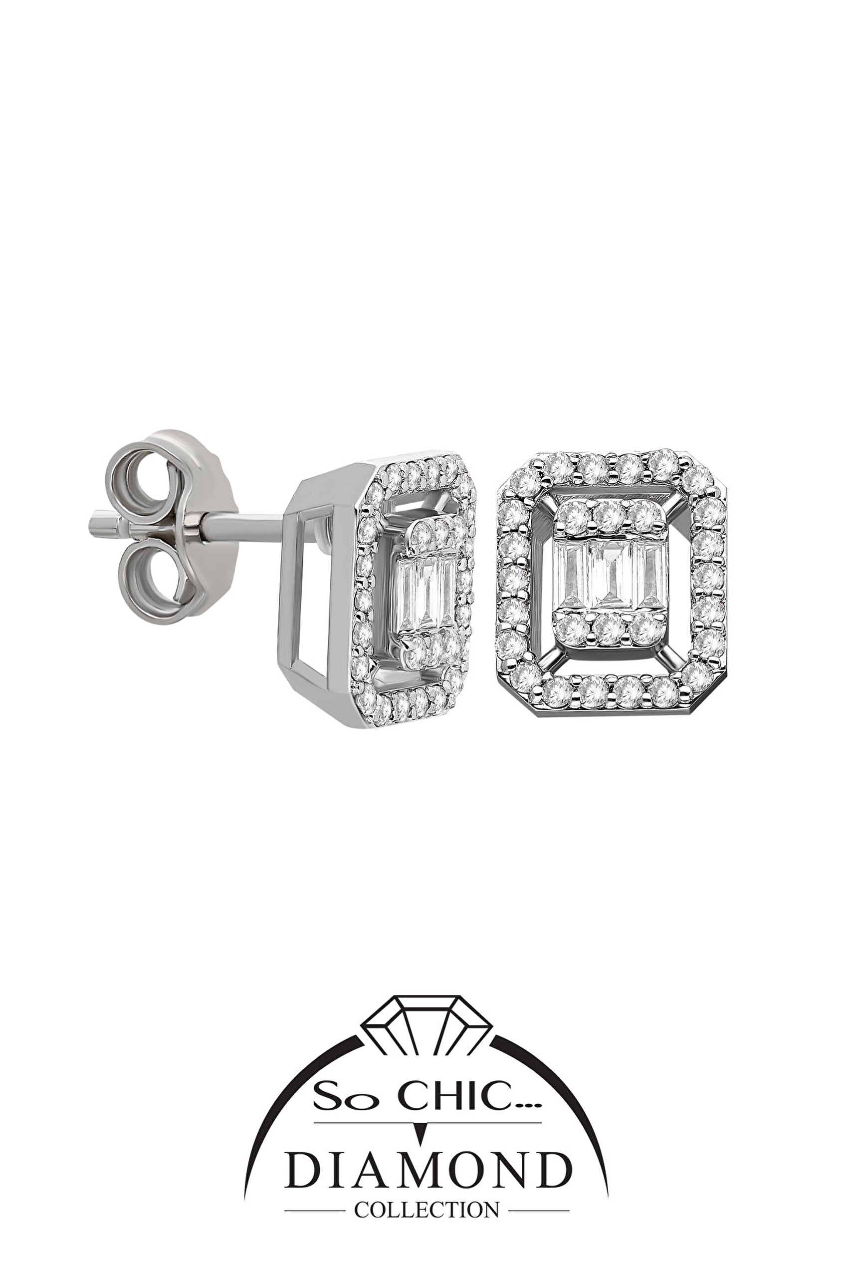 ⁠ Diamond Collection Beyaz Altın 0.43 Karat Pırlanta Baget Küpe_0}