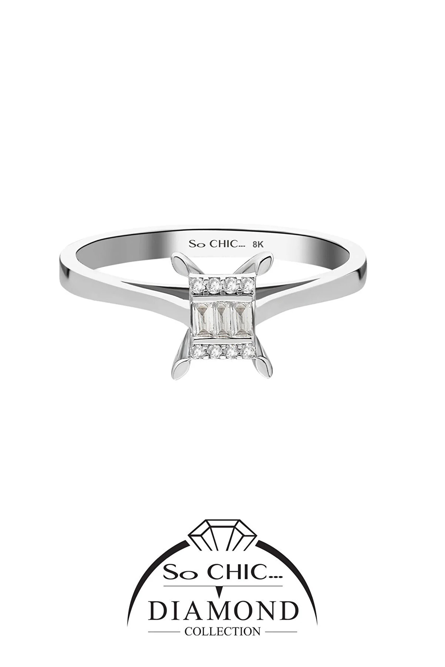 ⁠ Diamond Collection Beyaz Altın 0.08 Karat Pırlanta Baget Yüzük_2}