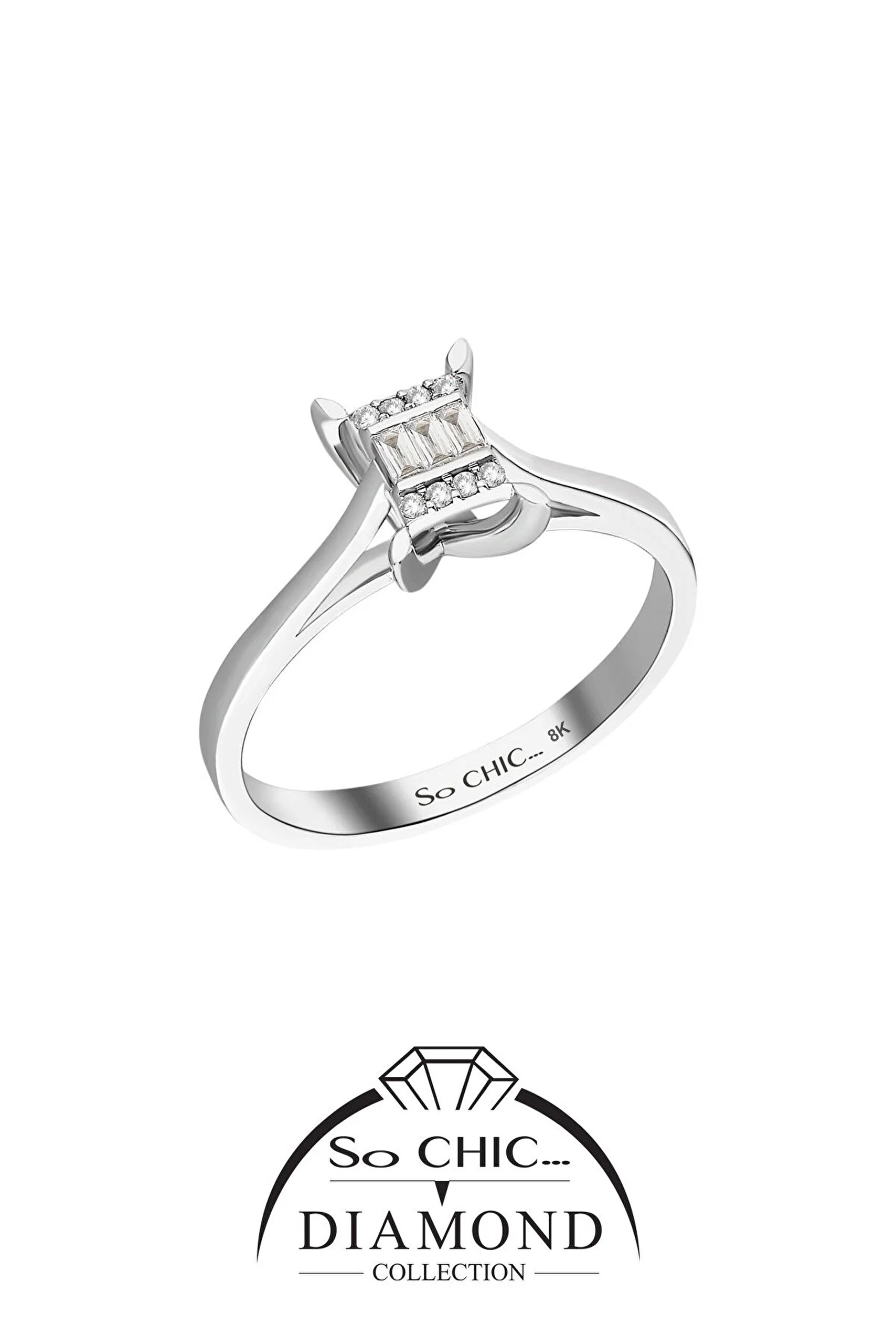 ⁠ Diamond Collection Beyaz Altın 0.08 Karat Pırlanta Baget Yüzük_0}