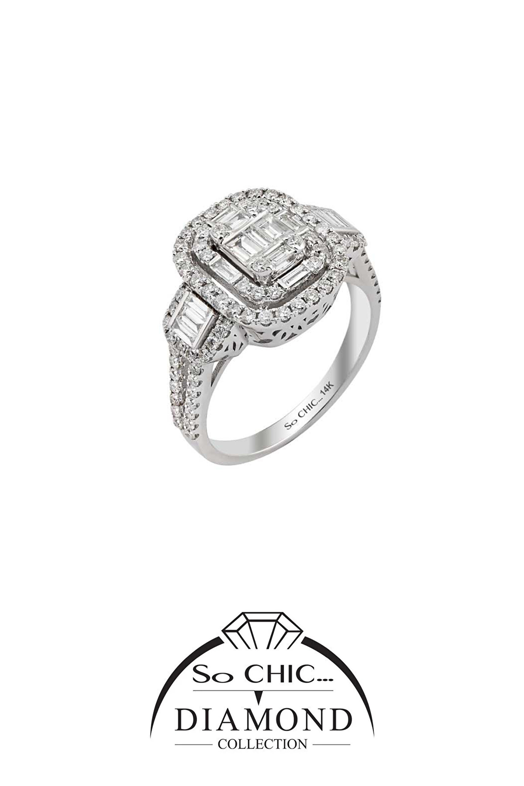 ⁠ Diamond Collection 14 K Beyaz Altın 0,94 Karat Pırlanta Baget Yüzük_0}