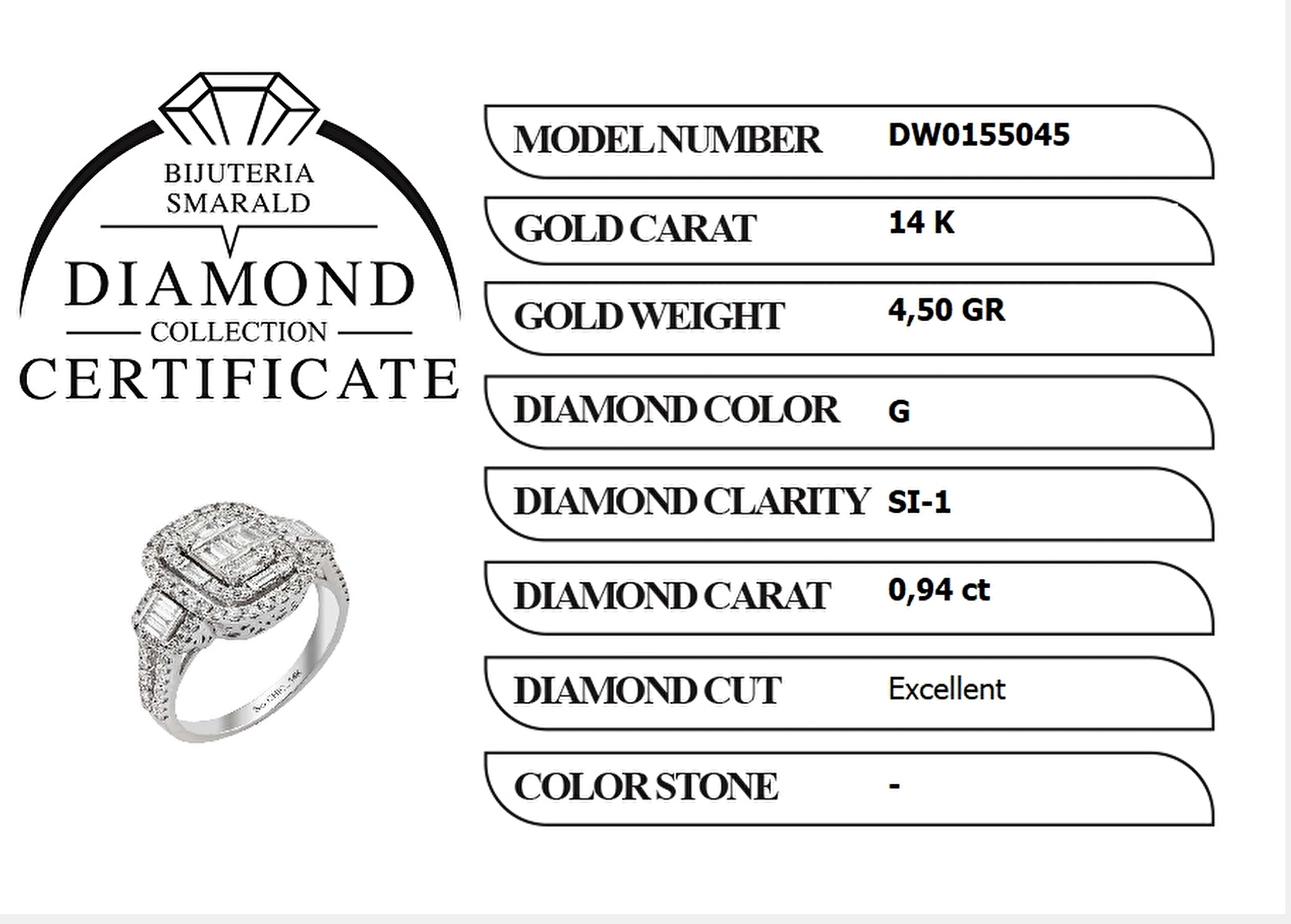 ⁠ Diamond Collection 14 K Beyaz Altın 0,94 Karat Pırlanta Baget Yüzük_1}