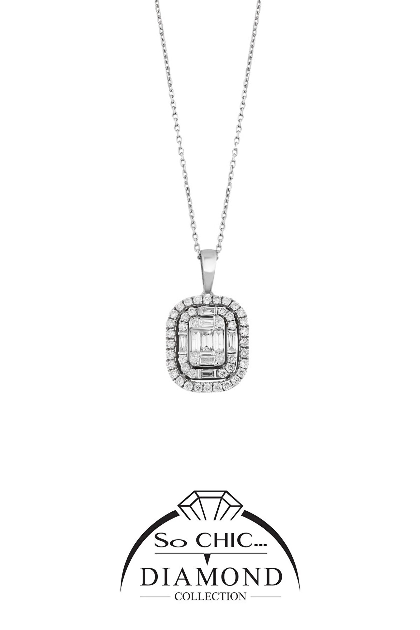 ⁠ Diamond Collection 14 K Beyaz Altın 0.59 Karat Pırlanta Baget Kolye_0}