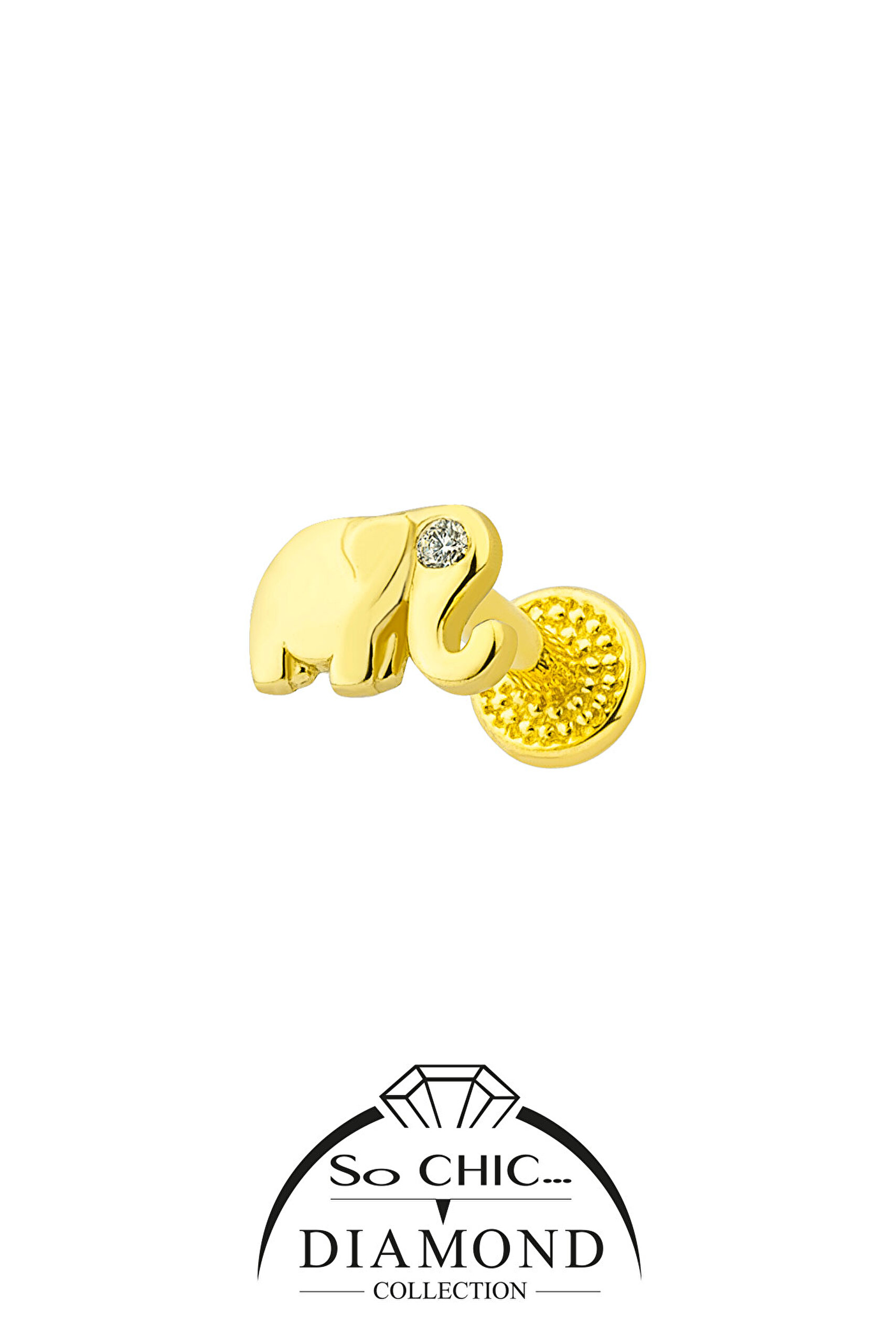 ⁠ Diamond Collection 14 Ayar Sarı Altın 0.01 Karat Pırlanta Fil Figürlü Tragus Piercing_0}