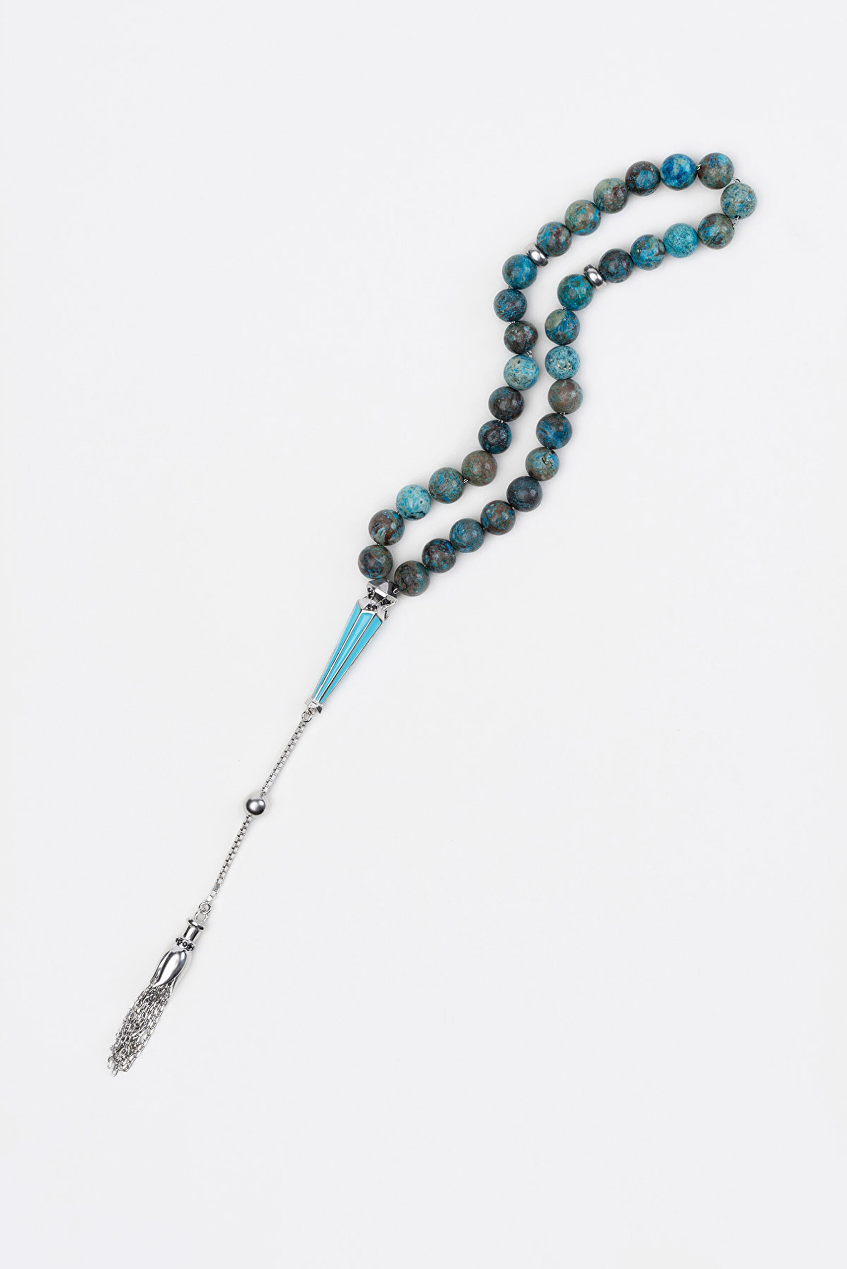Varisit Taşlı Rodyum Kaplama 27 Cm Gümüş Tesbih