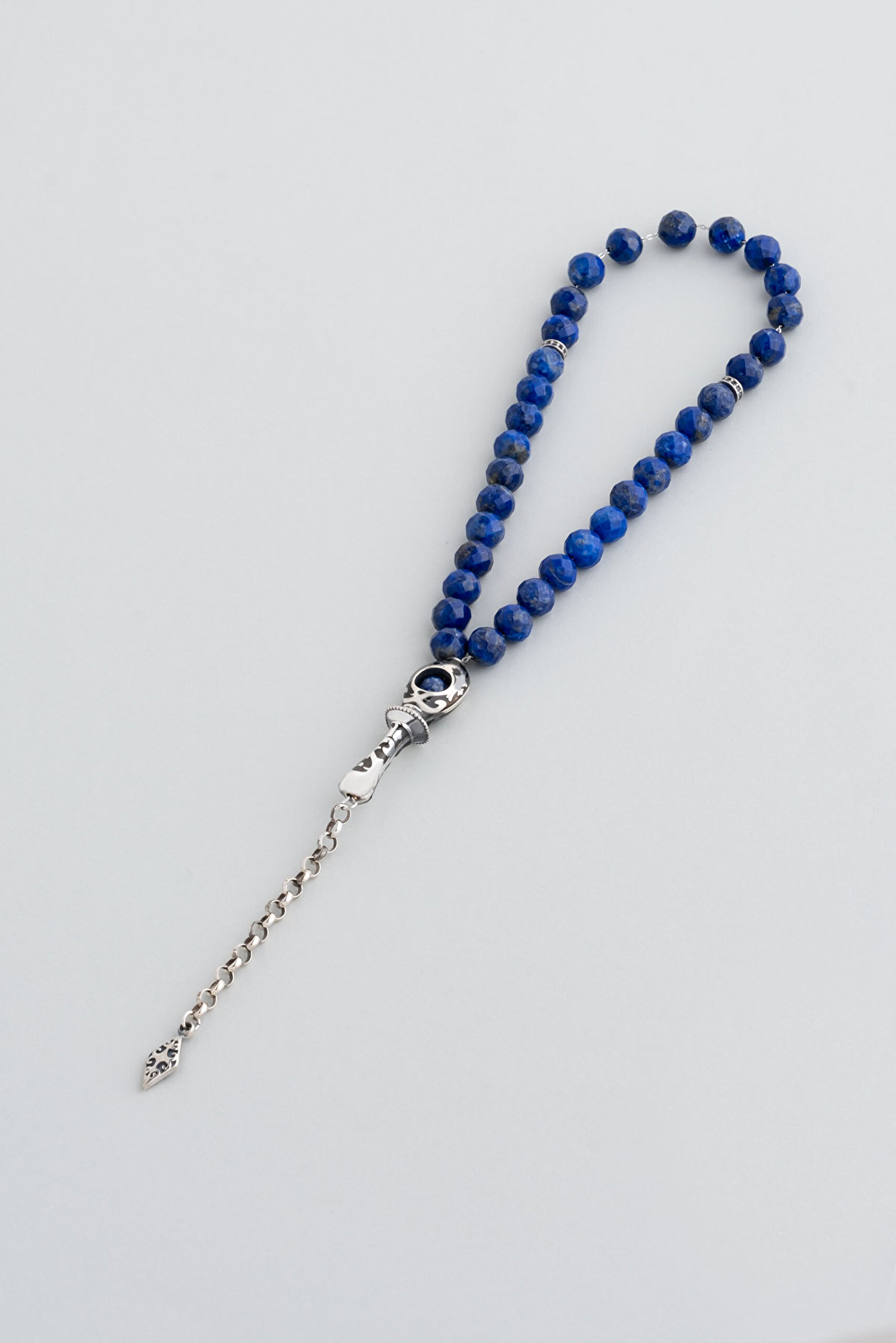 ⁠ Lapis Taşlı Rodyum Kaplama 24 Cm Gümüş Tesbih_0}