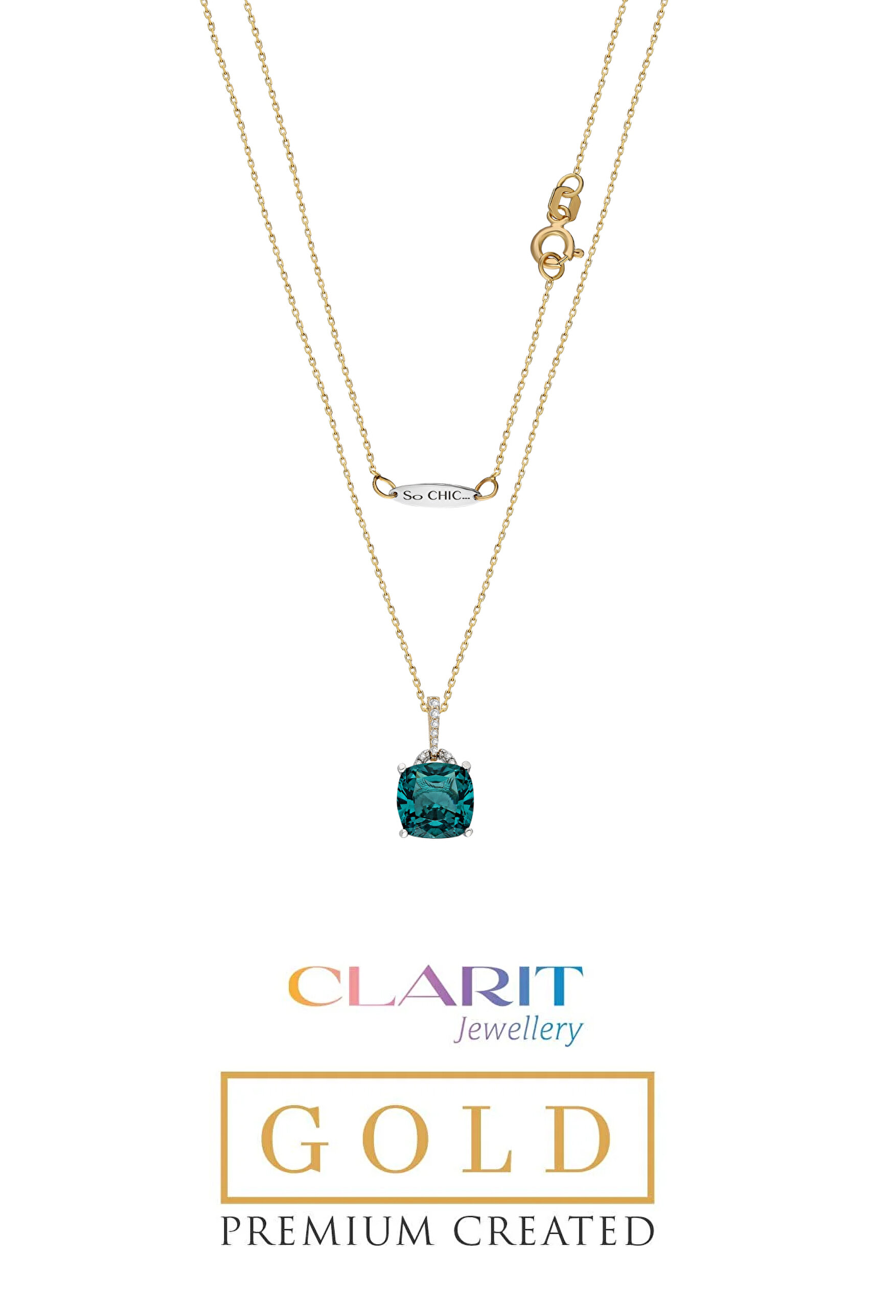 ⁠ Created Paraiba Taşlı Clarit Serisi 14 Ayar Sarı Altın Kolye _0}