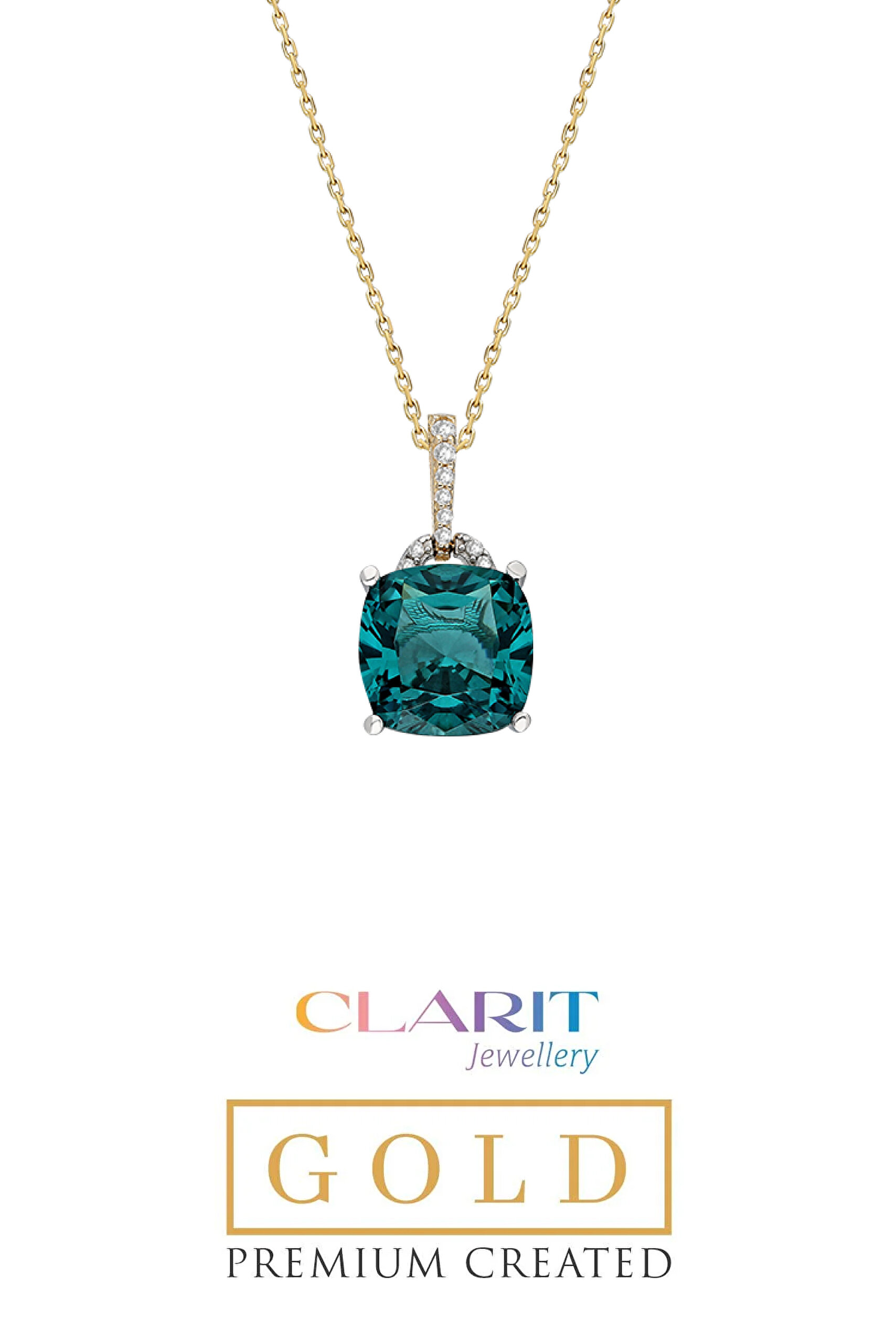 ⁠ Created Paraiba Taşlı Clarit Serisi 14 Ayar Sarı Altın Kolye _1}