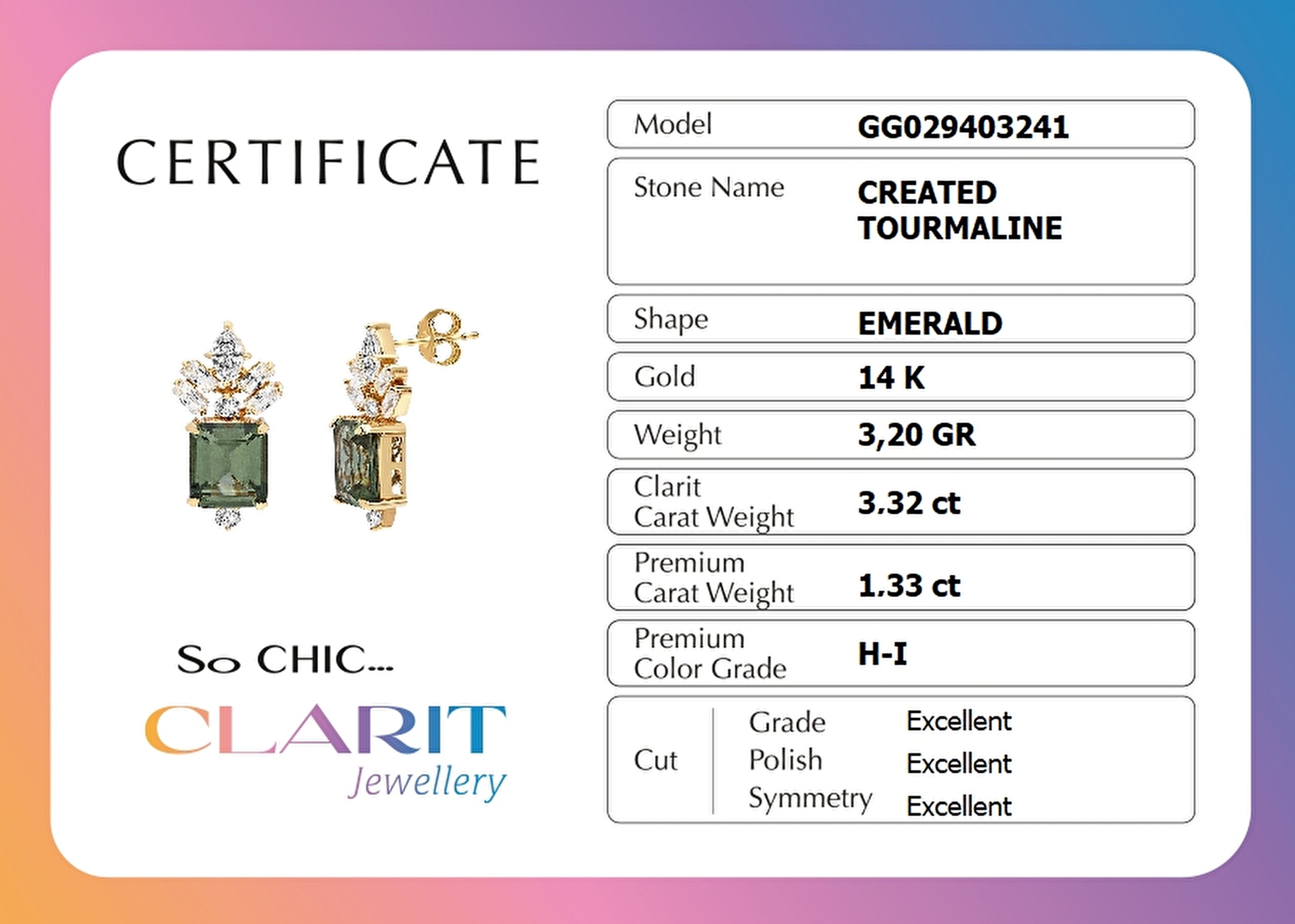 ⁠ Created Tourmaline Taşlı Zümrüt Kesim 14 Ayar Sarı Altın Küpe_2}