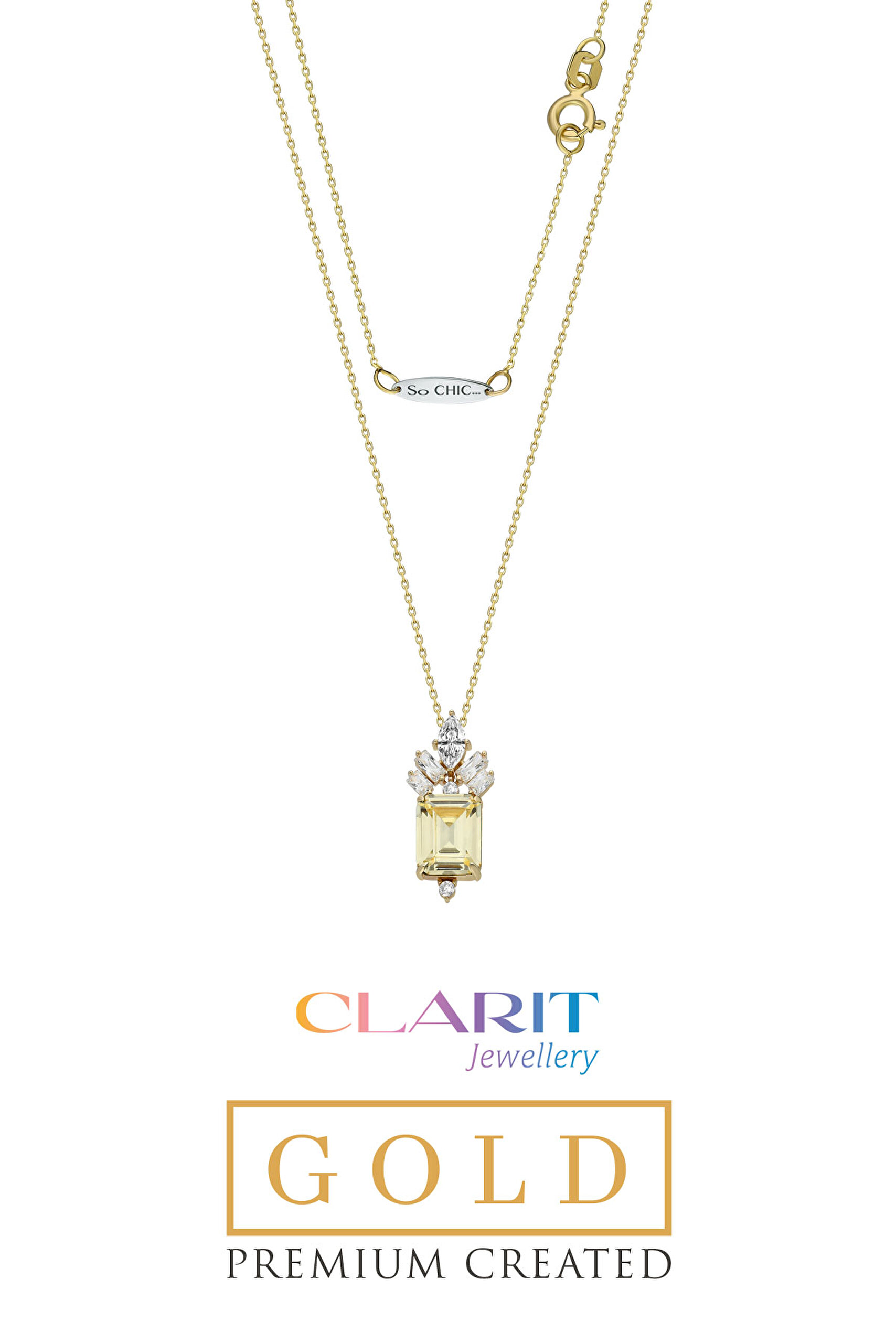 ⁠ Created Light Yellow Canary Taşlı Clarit Serisi 14 Ayar Sarı Altın Kolye _2}