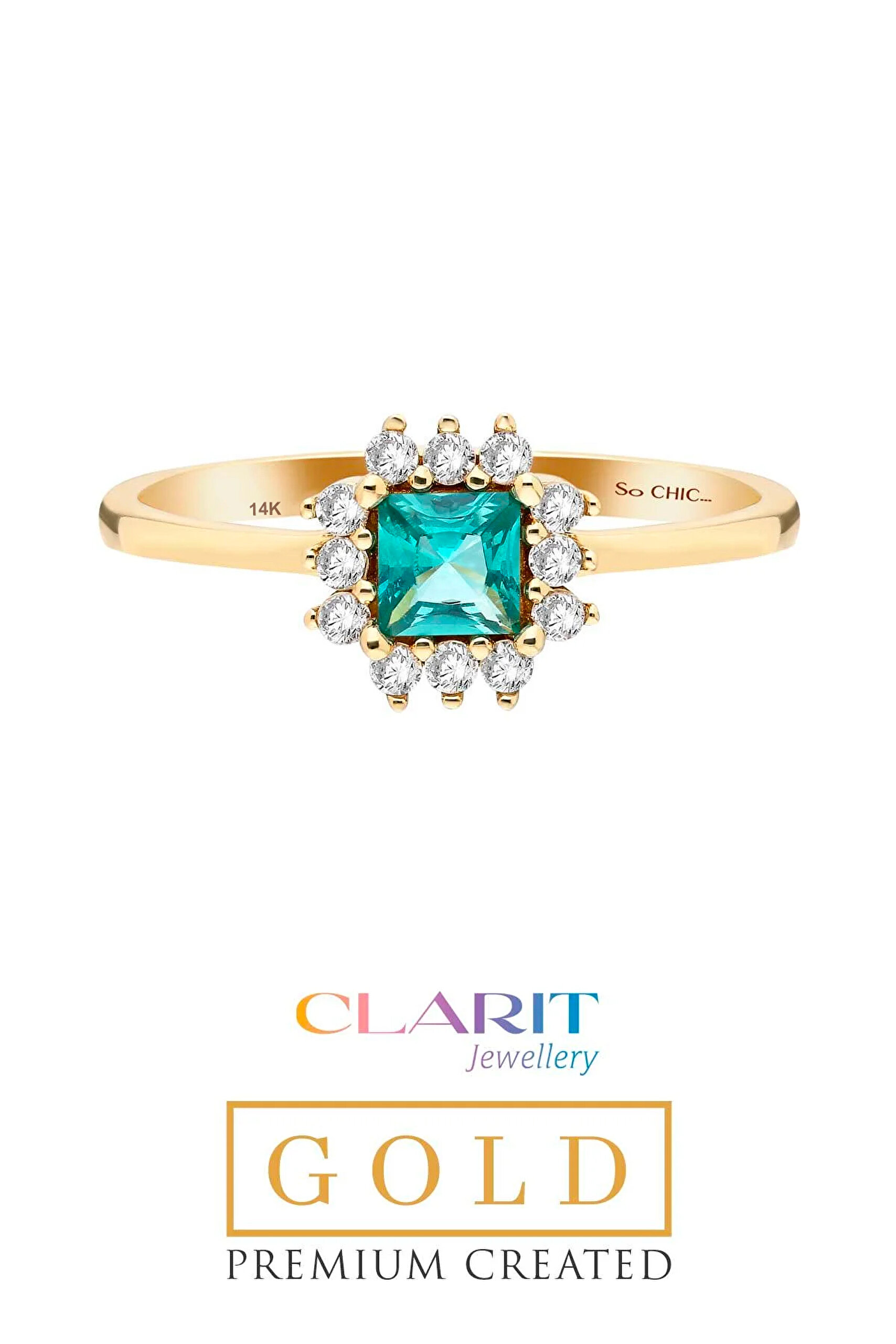 ⁠ Created Paraiba Taşlı Clarit Serisi 14 Ayar Sarı Altın Yüzük_2}