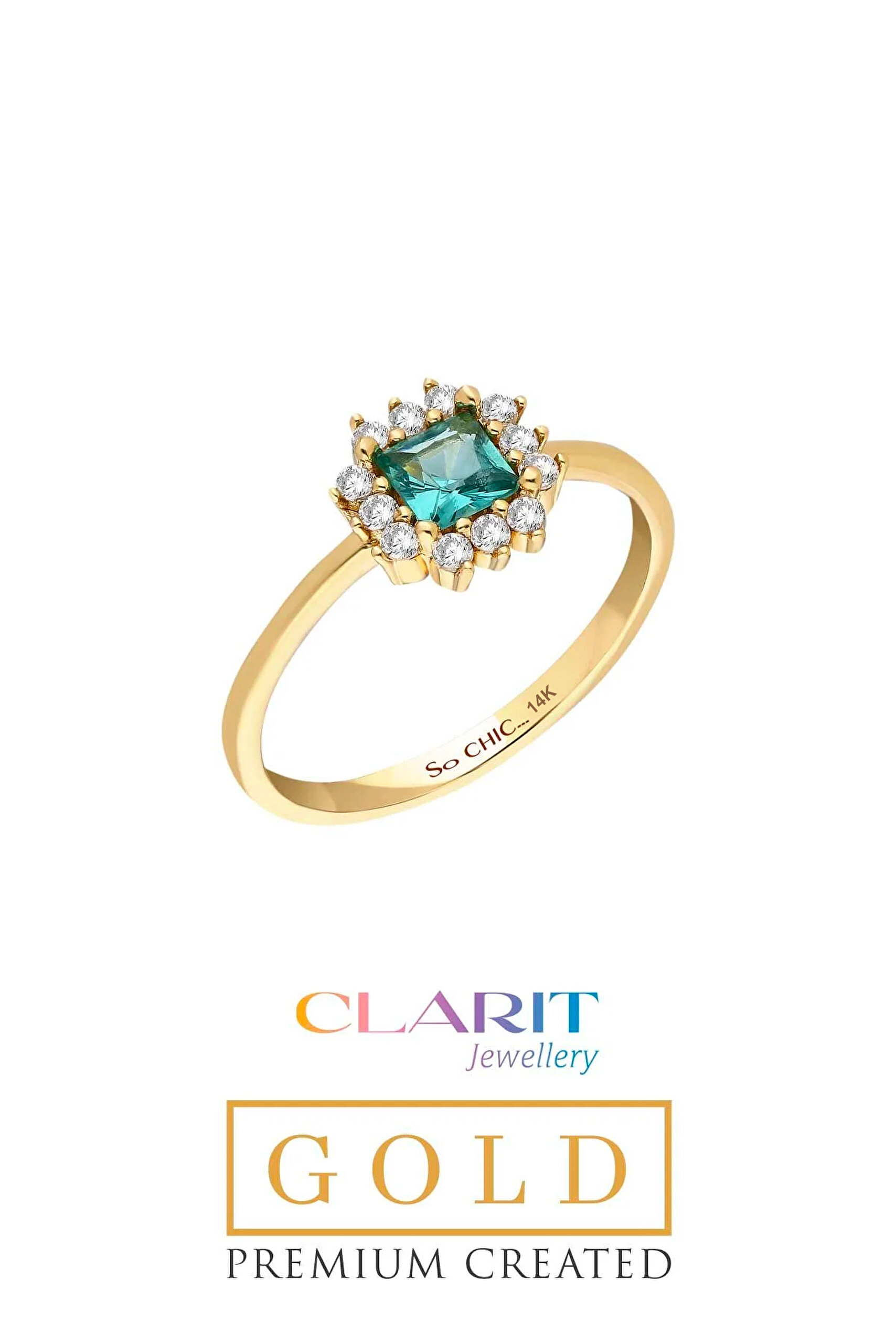 ⁠ Created Paraiba Taşlı Clarit Serisi 14 Ayar Sarı Altın Yüzük_0}